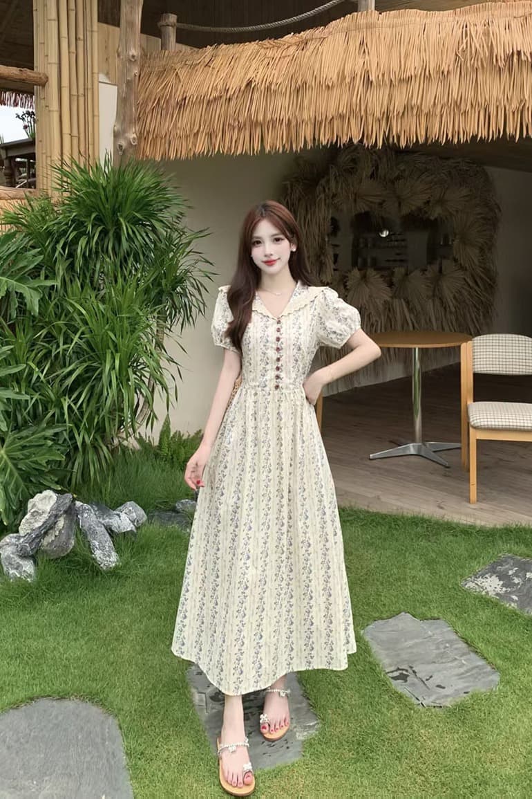 실사 새로운 2026 빅 사이즈 여름 패션 몸매 가꾸기 슬림해 보이는 센 부서 휴가 바람 레트로 꽃무늬 드레스 이미지 6