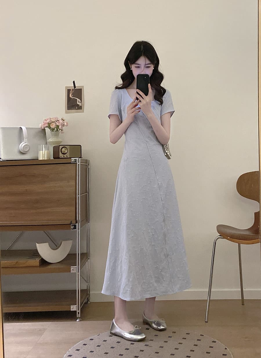 실사 빅 사이즈 작성자 꿈 그것 상황 여름 새로운 한 부서 미니멀리즘 디자인 센스 회색 파란색 슬림해 보이는 드레스 이미지 2