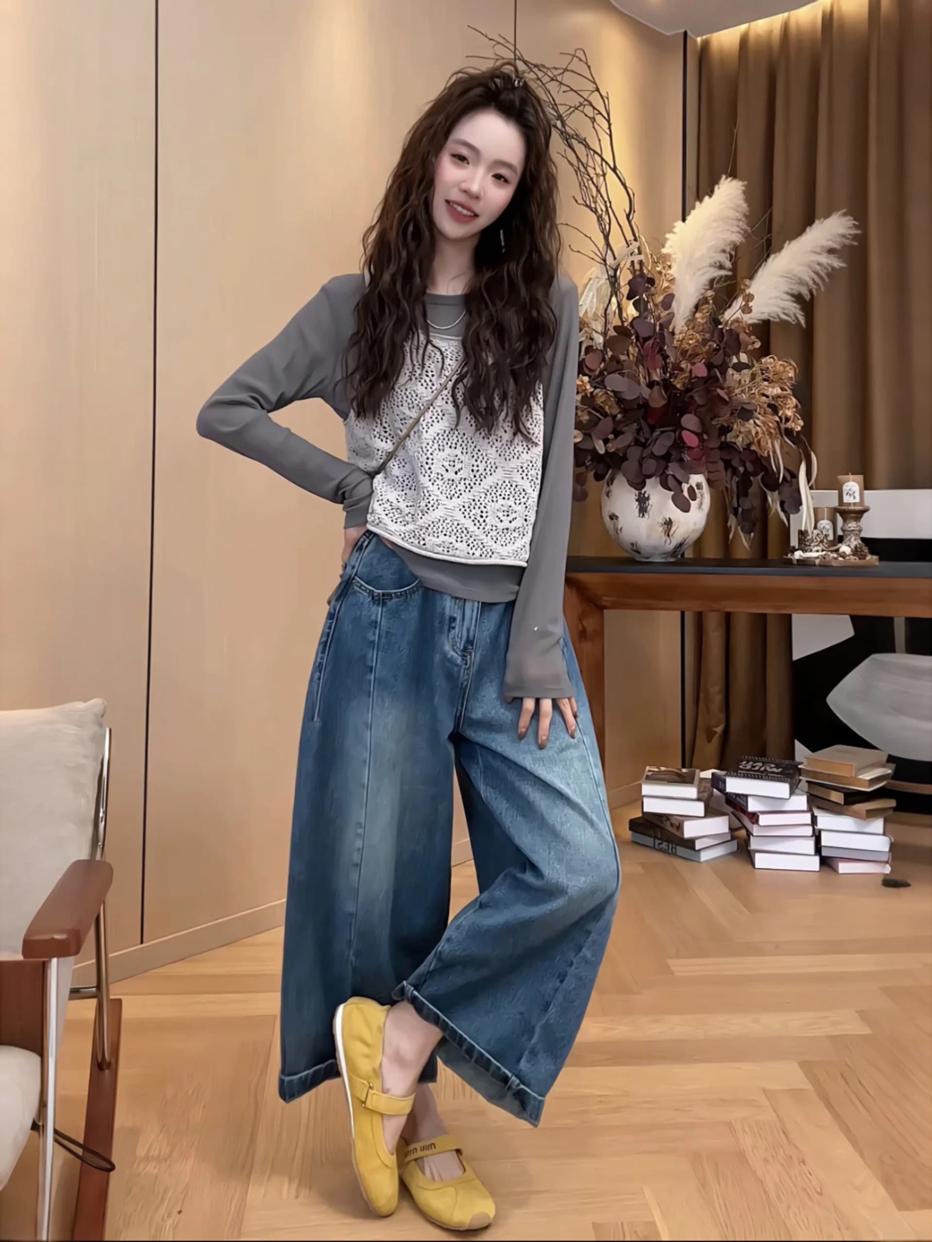 프랑스식 홀로우 아웃 자수 회색 니트 캐미솔 봄 여름 새로운 외부 가져 가라. 스택 착용 민소매 맨위 상세 이미지 3