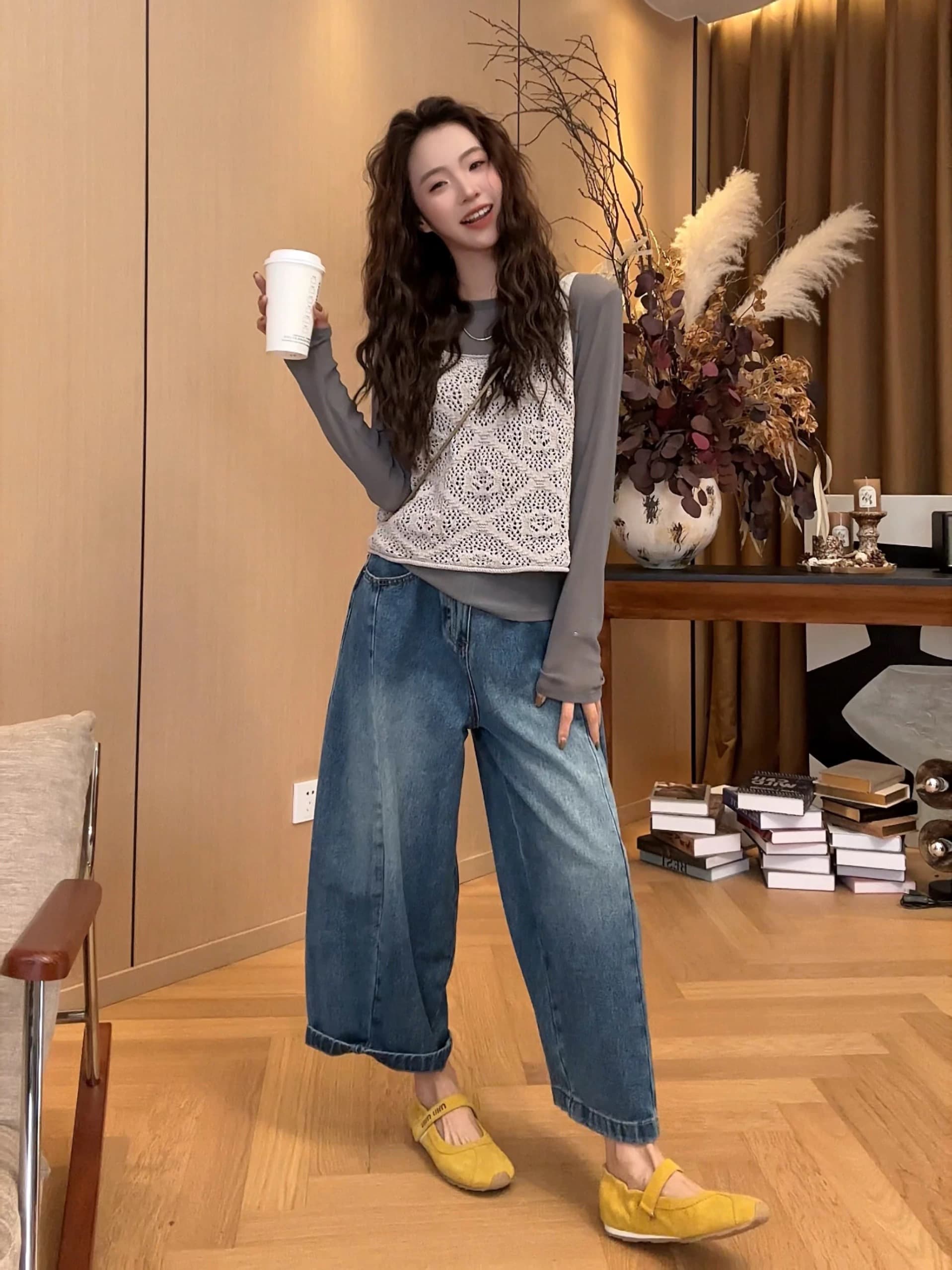 프랑스식 홀로우 아웃 자수 회색 니트 캐미솔 봄 여름 새로운 외부 가져 가라. 스택 착용 민소매 맨위 상세 이미지 4