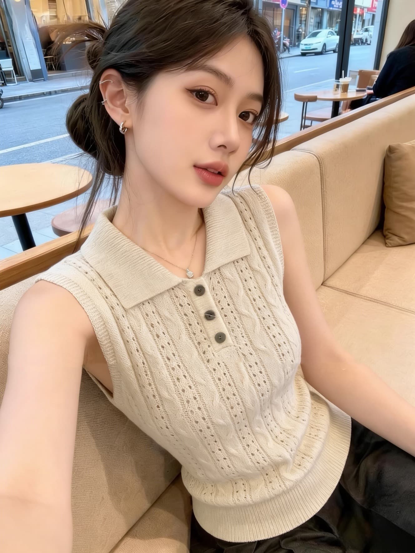 있음 도착 한 부서 다용도 슬림해 보이는 홀로우 아웃 polo 민소매 니트 조끼 맨위 여성 2026 여름
