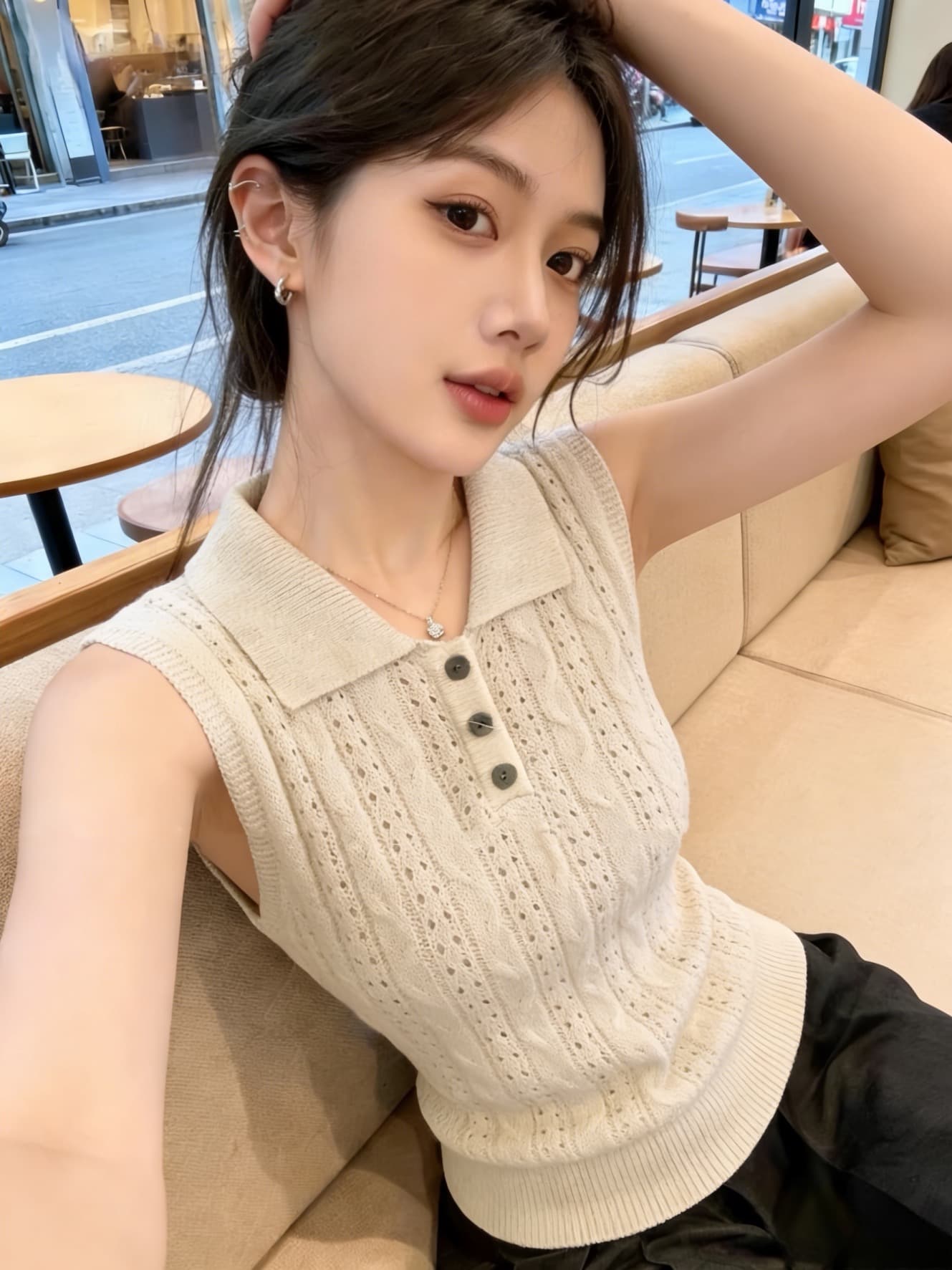 있음 도착 한 부서 다용도 슬림해 보이는 홀로우 아웃 polo 민소매 니트 조끼 맨위 여성 2026 여름 이미지 2