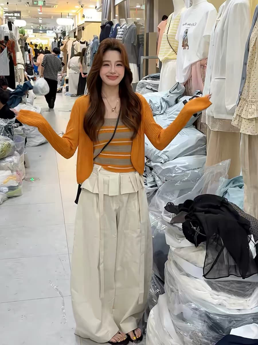 여름 ootd 착용 가져 가라. 2026 새로운 한 부서 순수한 욕망 스트라이프 슬립 맨위 여성 얇은 스타일 자외선 차단 오픈 가디건 투피스 세트 상세 이미지 6