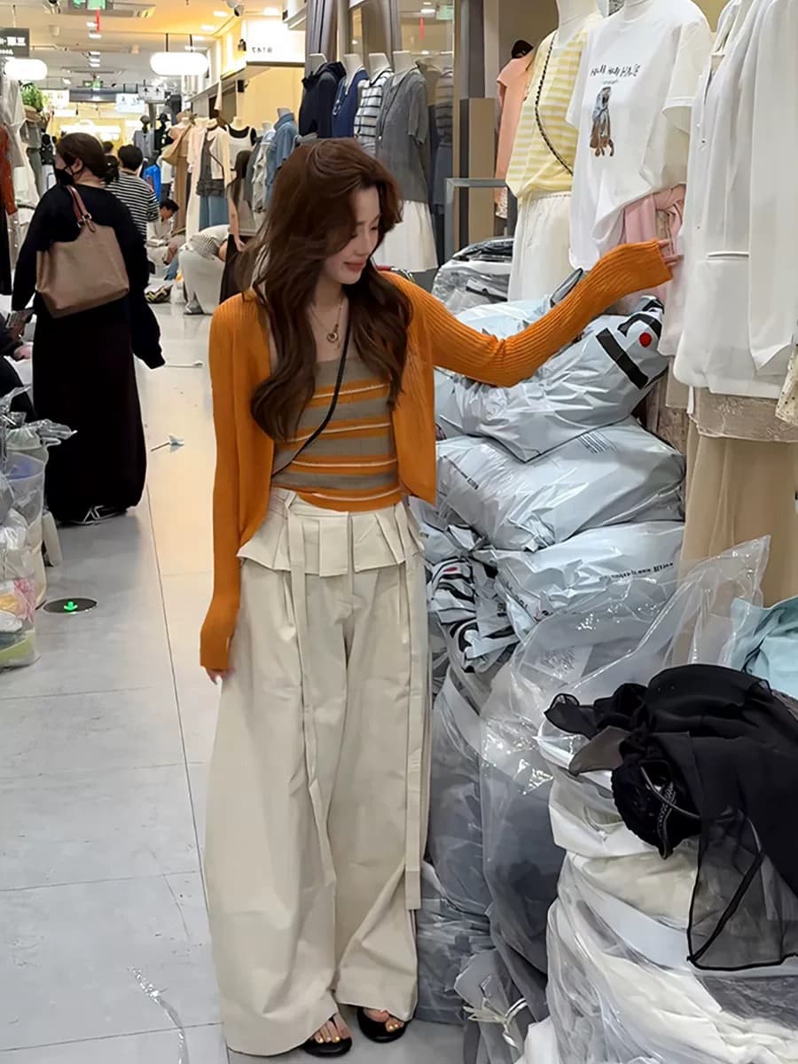 여름 ootd 착용 가져 가라. 2026 새로운 한 부서 순수한 욕망 스트라이프 슬립 맨위 여성 얇은 스타일 자외선 차단 오픈 가디건 투피스 세트 상세 이미지 7