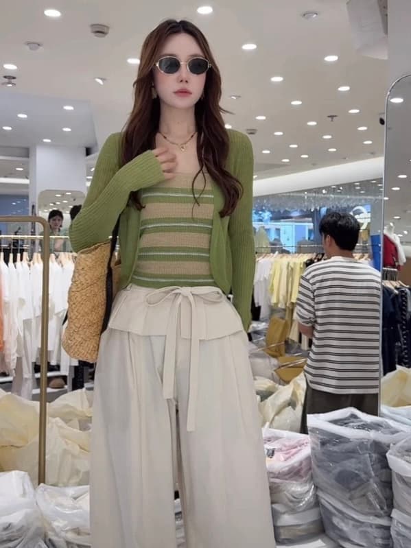 여름 ootd 착용 가져 가라. 2026 새로운 한 부서 순수한 욕망 스트라이프 슬립 맨위 여성 얇은 스타일 자외선 차단 오픈 가디건 투피스 세트 상세 이미지 8