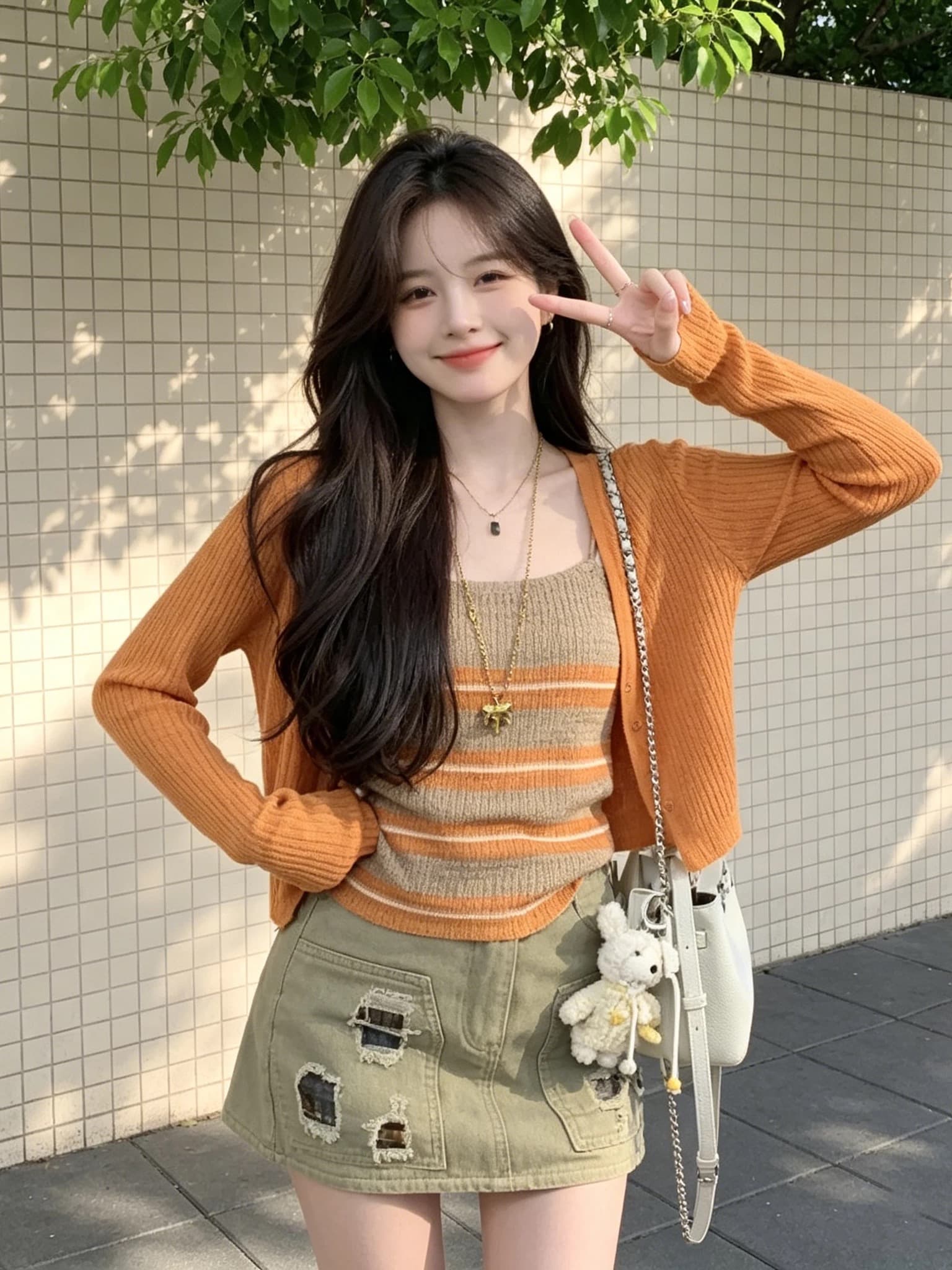 2026 여름 새로운 고유 한 자이언트 잘 생긴 스트라이프 캐미솔 자외선 차단 니트 오픈 가디건 아름다운 두 조각 여성 세트 이미지 3
