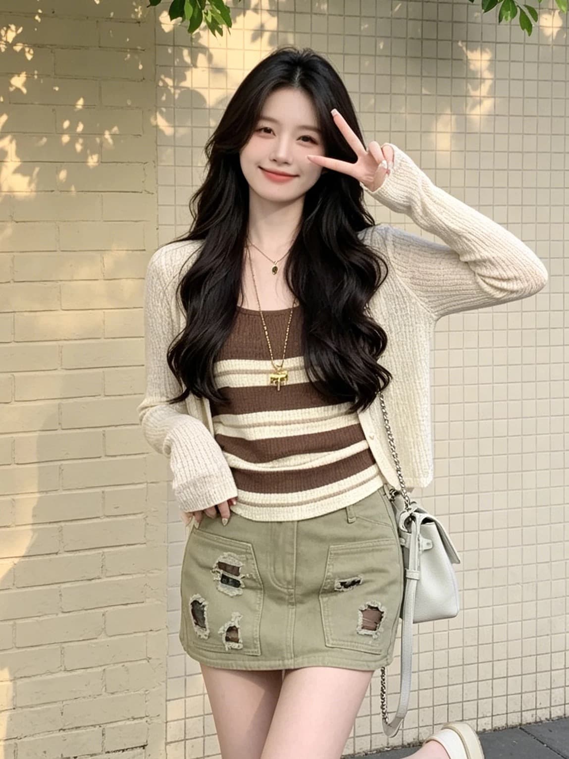2026 여름 새로운 고유 한 자이언트 잘 생긴 스트라이프 캐미솔 자외선 차단 니트 오픈 가디건 아름다운 두 조각 여성 세트 이미지 4