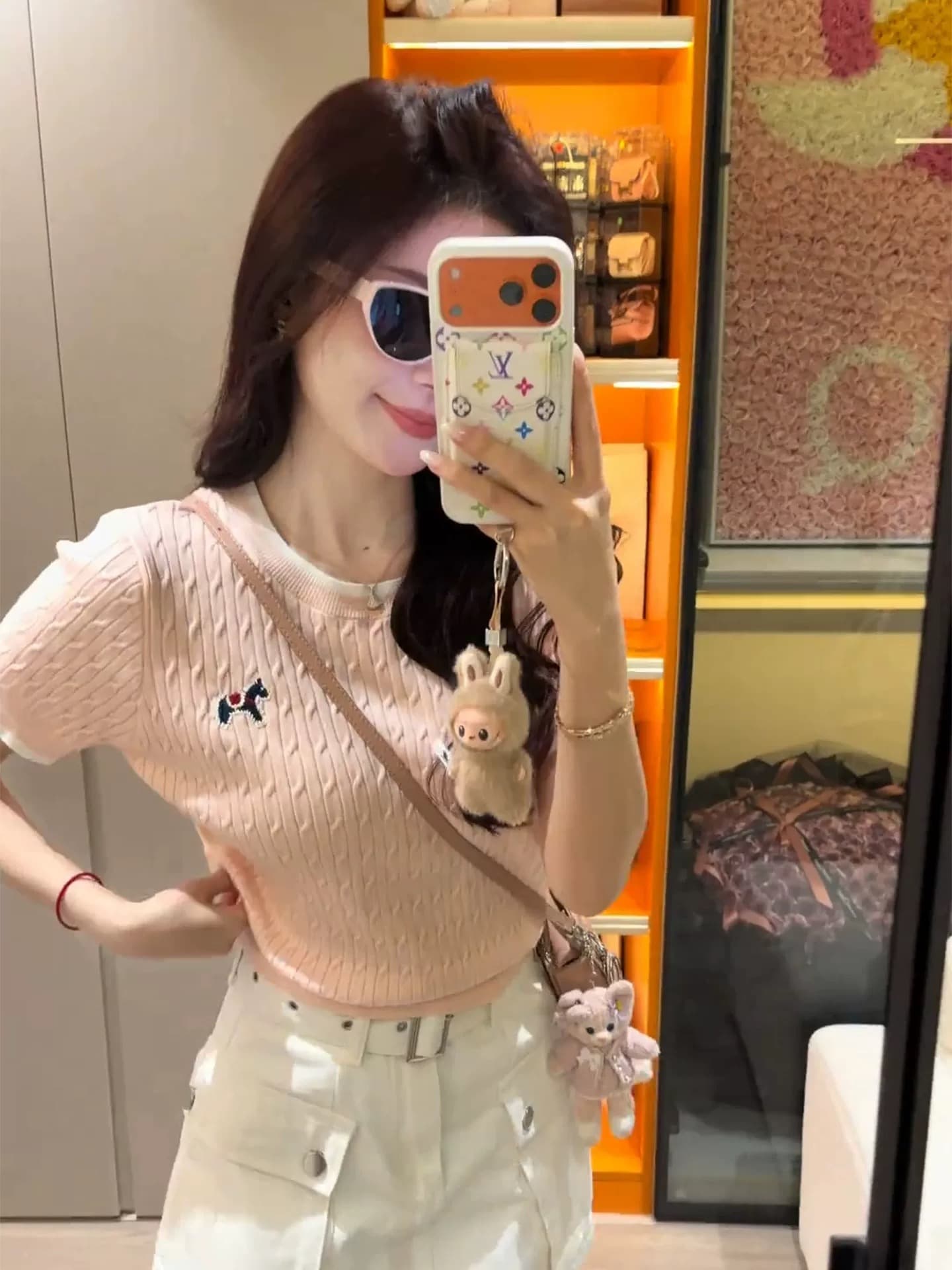 한 부서 배색 작은 말 자수 얼음 실크 니트 반팔 티셔츠 여성 여름 chic 품격 연령 감소 디스플레이 얇고 작은 맨위 상세 이미지 6