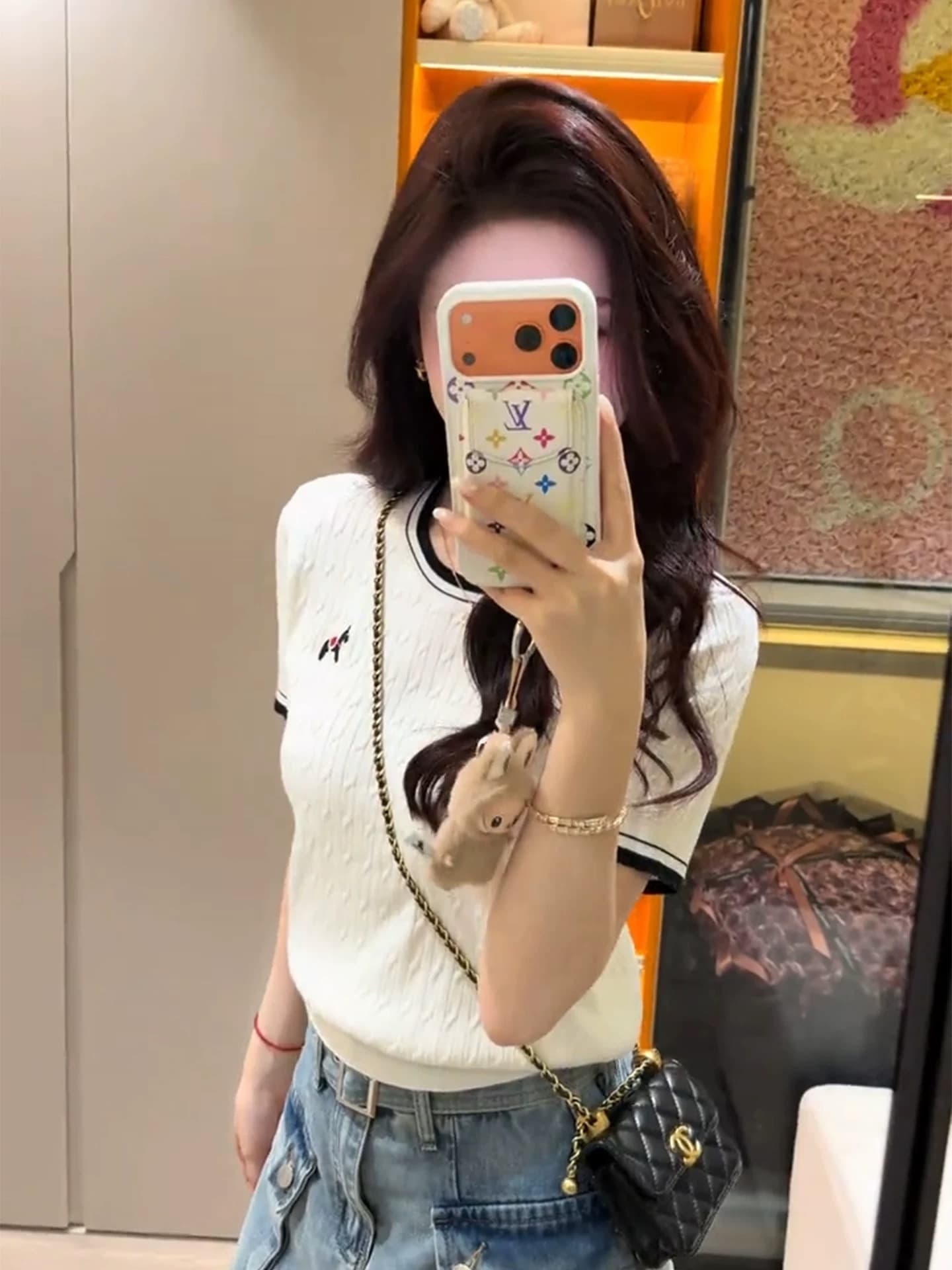 한 부서 배색 작은 말 자수 얼음 실크 니트 반팔 티셔츠 여성 여름 chic 품격 연령 감소 디스플레이 얇고 작은 맨위 상세 이미지 9