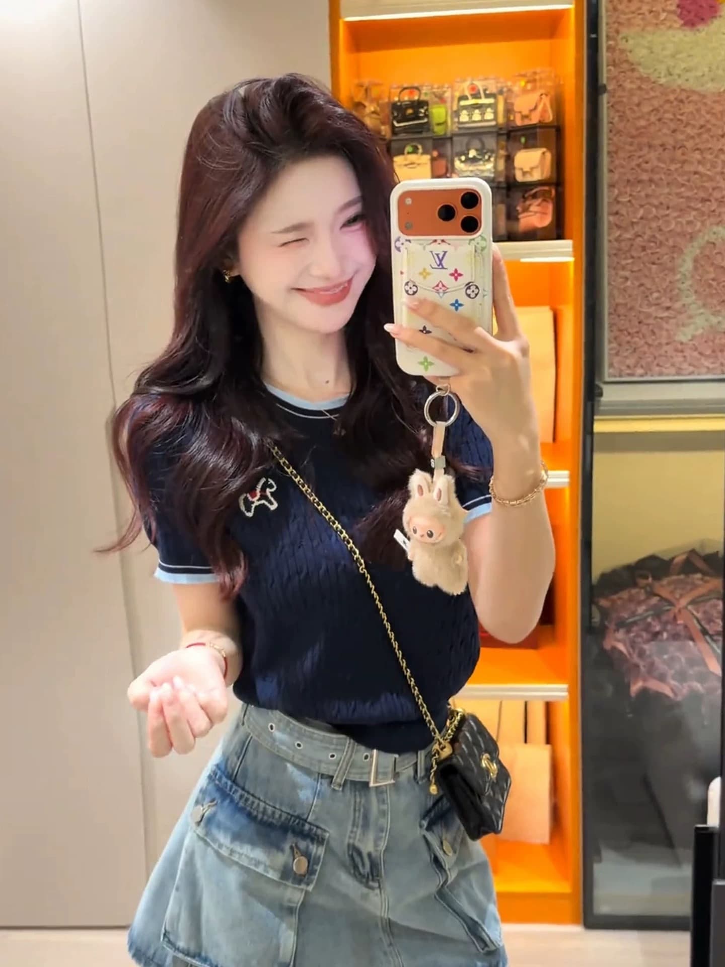 한 부서 배색 작은 말 자수 얼음 실크 니트 반팔 티셔츠 여성 여름 chic 품격 연령 감소 디스플레이 얇고 작은 맨위 상세 이미지 10