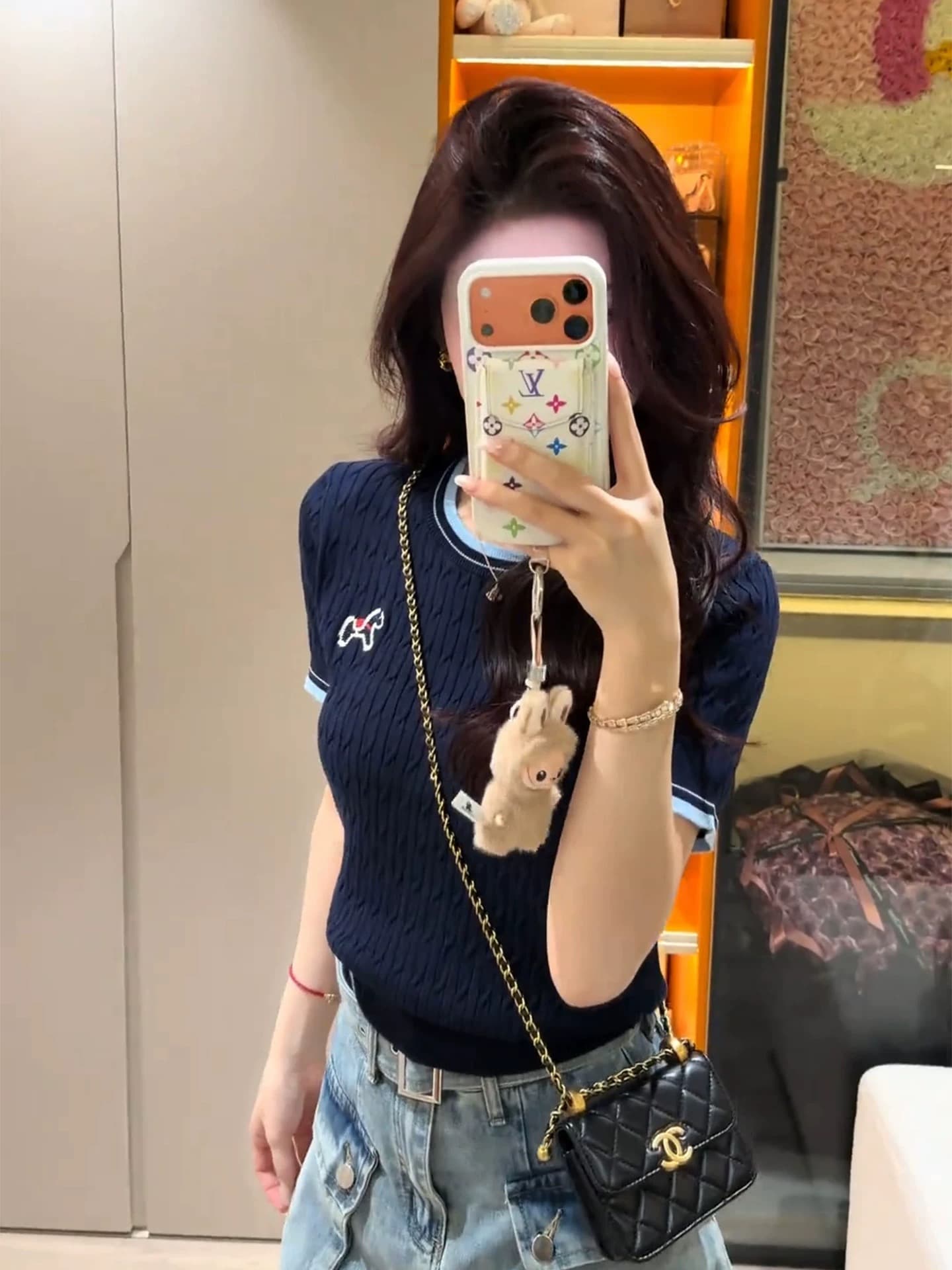 한 부서 배색 작은 말 자수 얼음 실크 니트 반팔 티셔츠 여성 여름 chic 품격 연령 감소 디스플레이 얇고 작은 맨위 상세 이미지 11