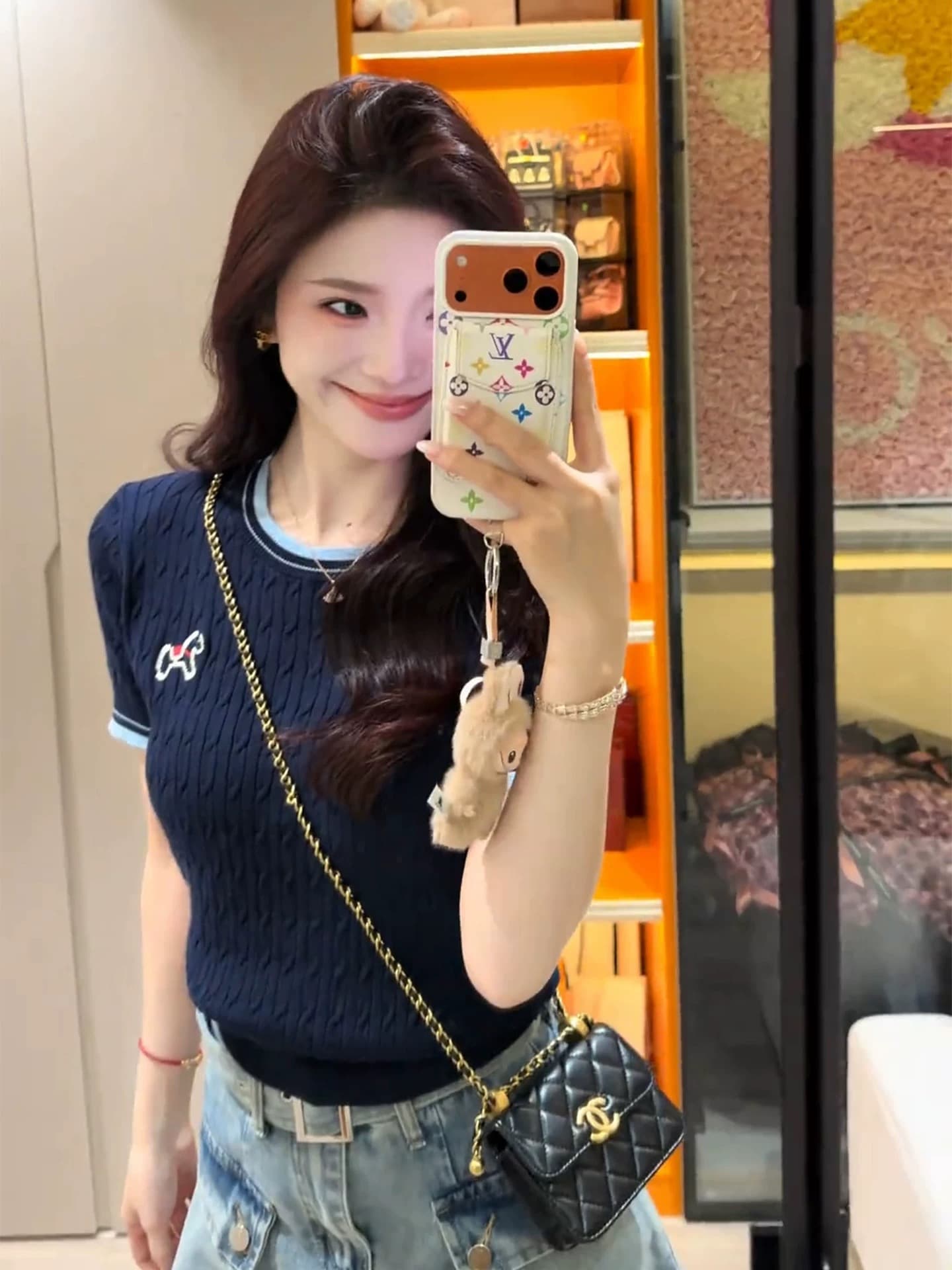 한 부서 배색 작은 말 자수 얼음 실크 니트 반팔 티셔츠 여성 여름 chic 품격 연령 감소 디스플레이 얇고 작은 맨위 상세 이미지 12