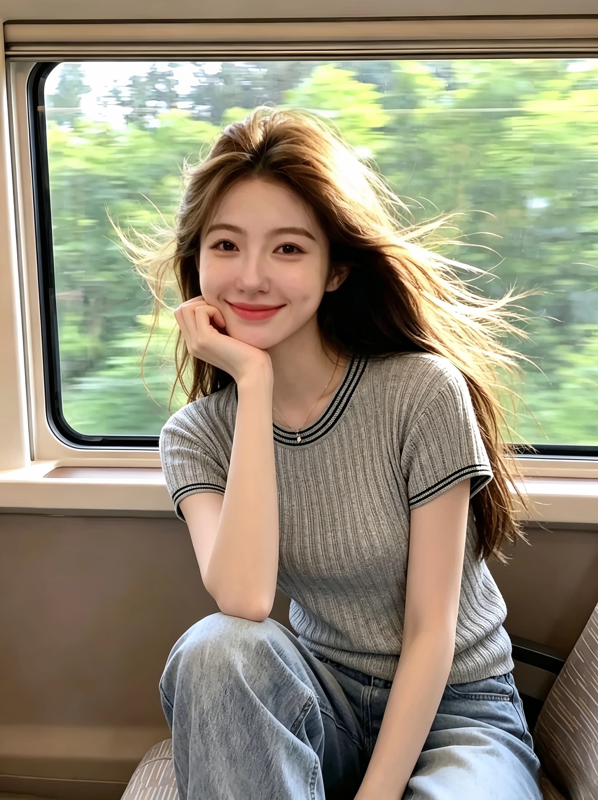 한 부서 배색 스트라이프 라운드 넥 니트 반팔 티셔츠 여성 여름 몸매 가꾸기 슬림해 보이는 고급 센스 순수한 욕망 품격 맨위 상세 이미지 6