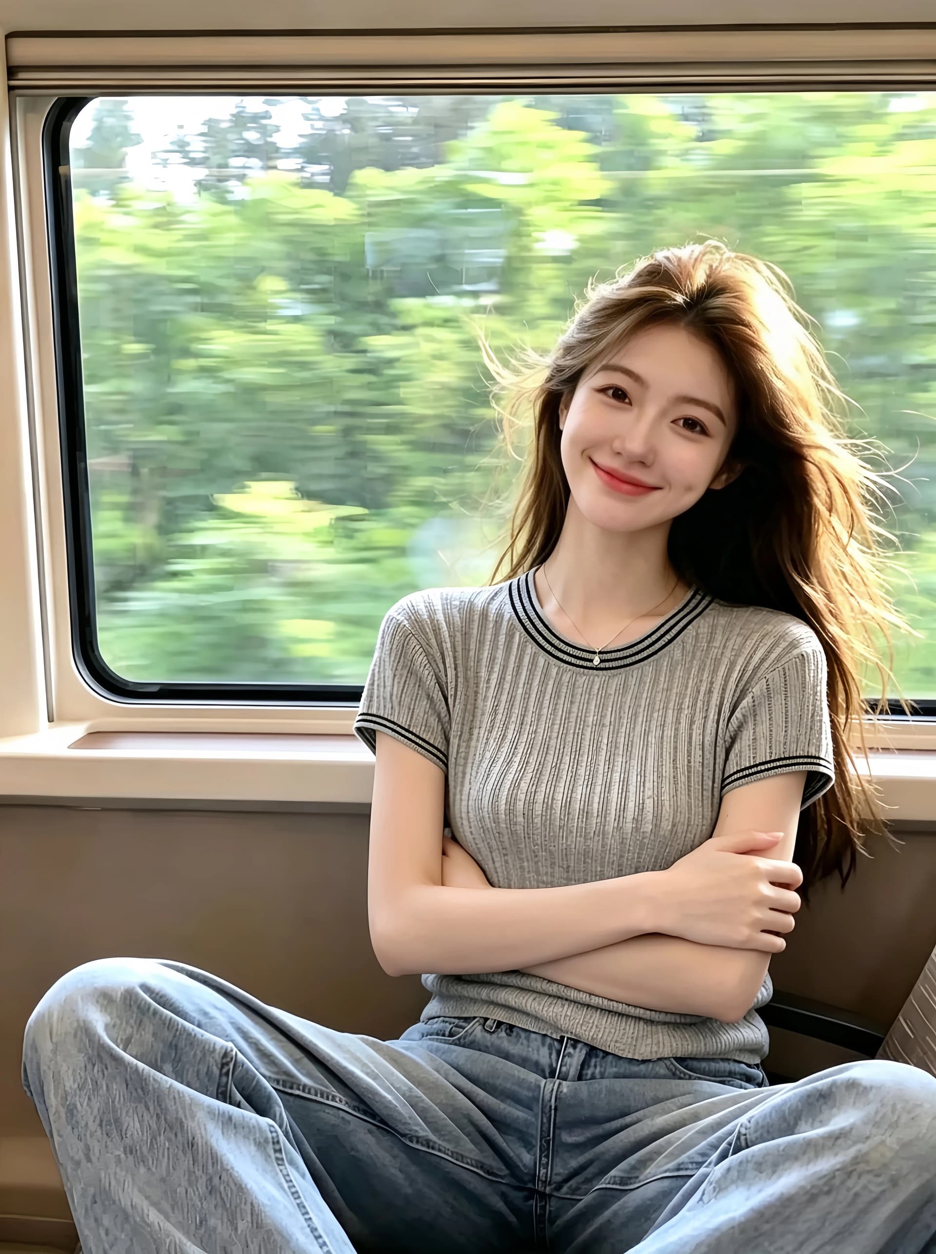 한 부서 아름다운 품격 니트 반팔 티셔츠 여성 여름 스트라이프 라운드 넥 배색 디자인 센스 캐주얼 아름다운 맨위 상세 이미지 3