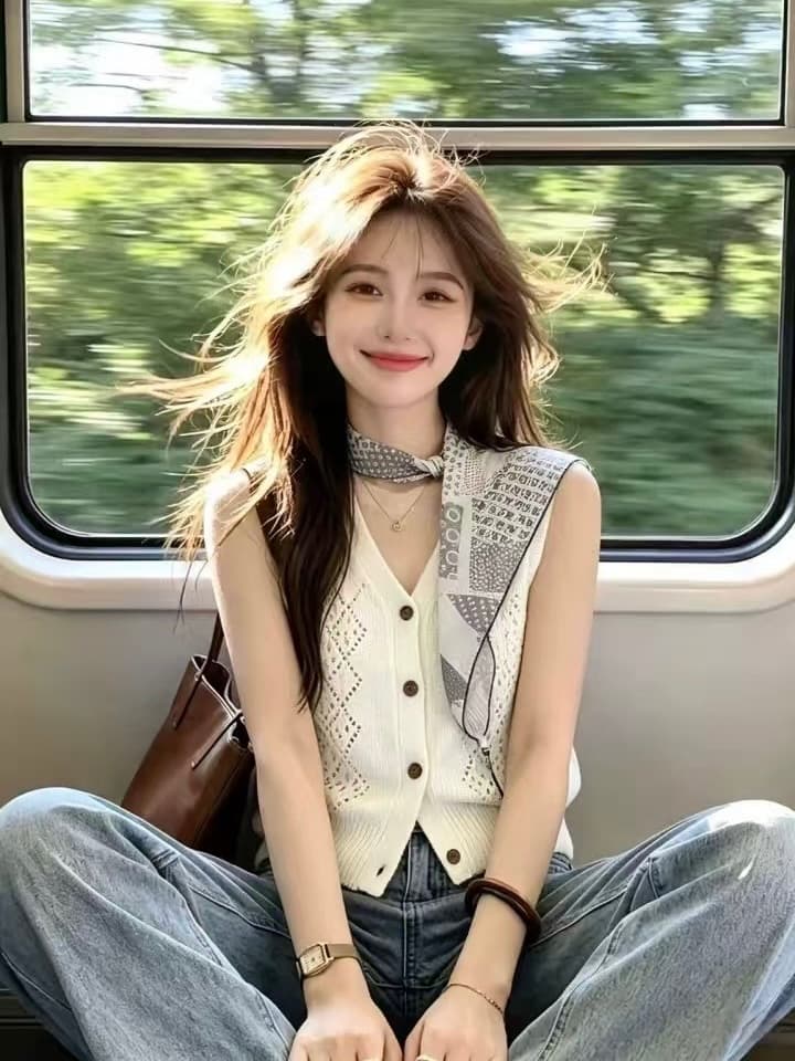 한 부서 고급 센스 경기 스카프 V넥 니트 조끼 여자 여름 홀로우 아웃 Chic 민소매 맨위 상세 이미지 1