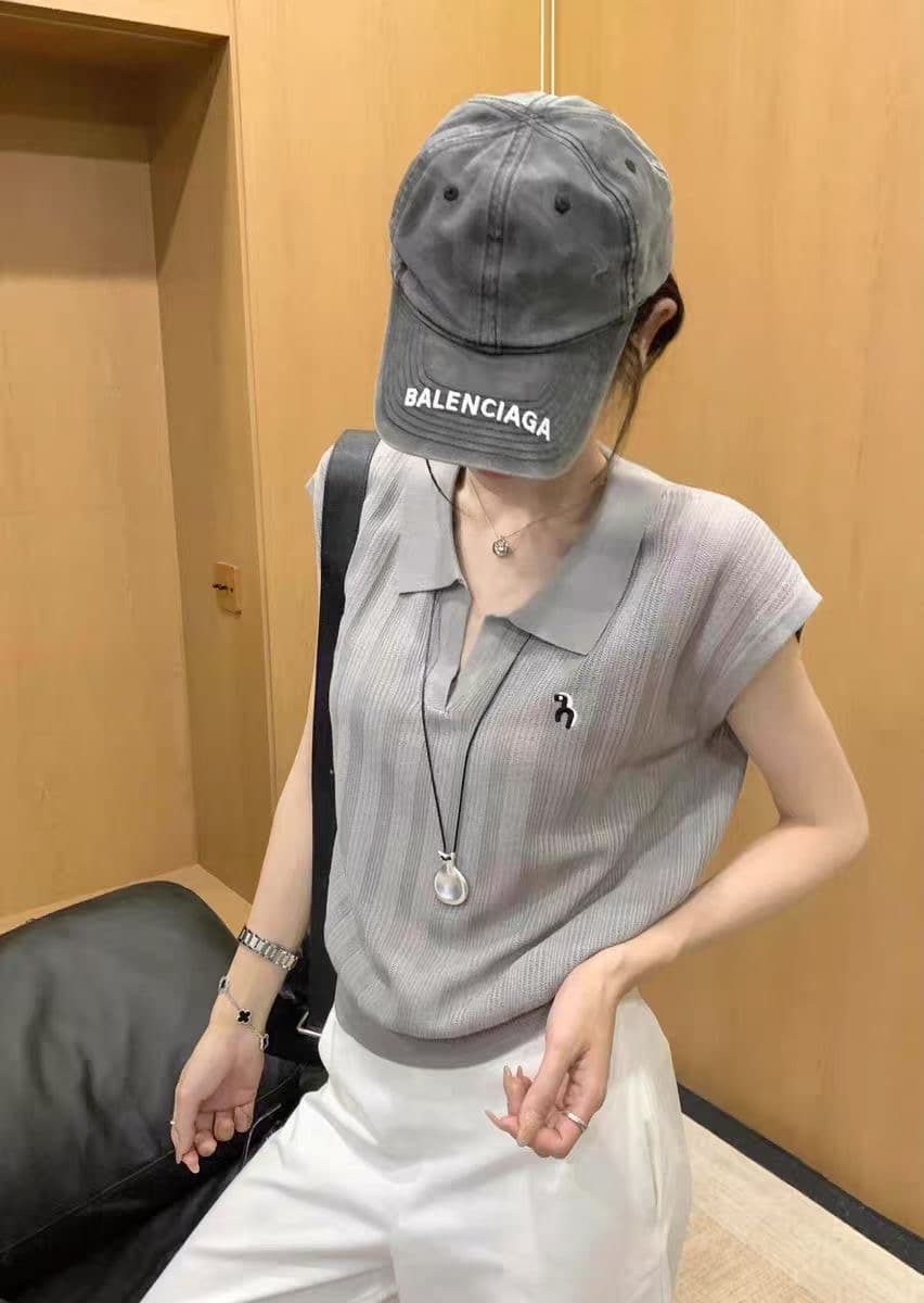 자수 POLO 셔츠 폴로 칼라 긍정적 인 어깨 얼음 실크 니트 반팔 티셔츠 여성 여름 고유 한 아름다운 다용도 슬림해 보이는 맨위 상세 이미지 5