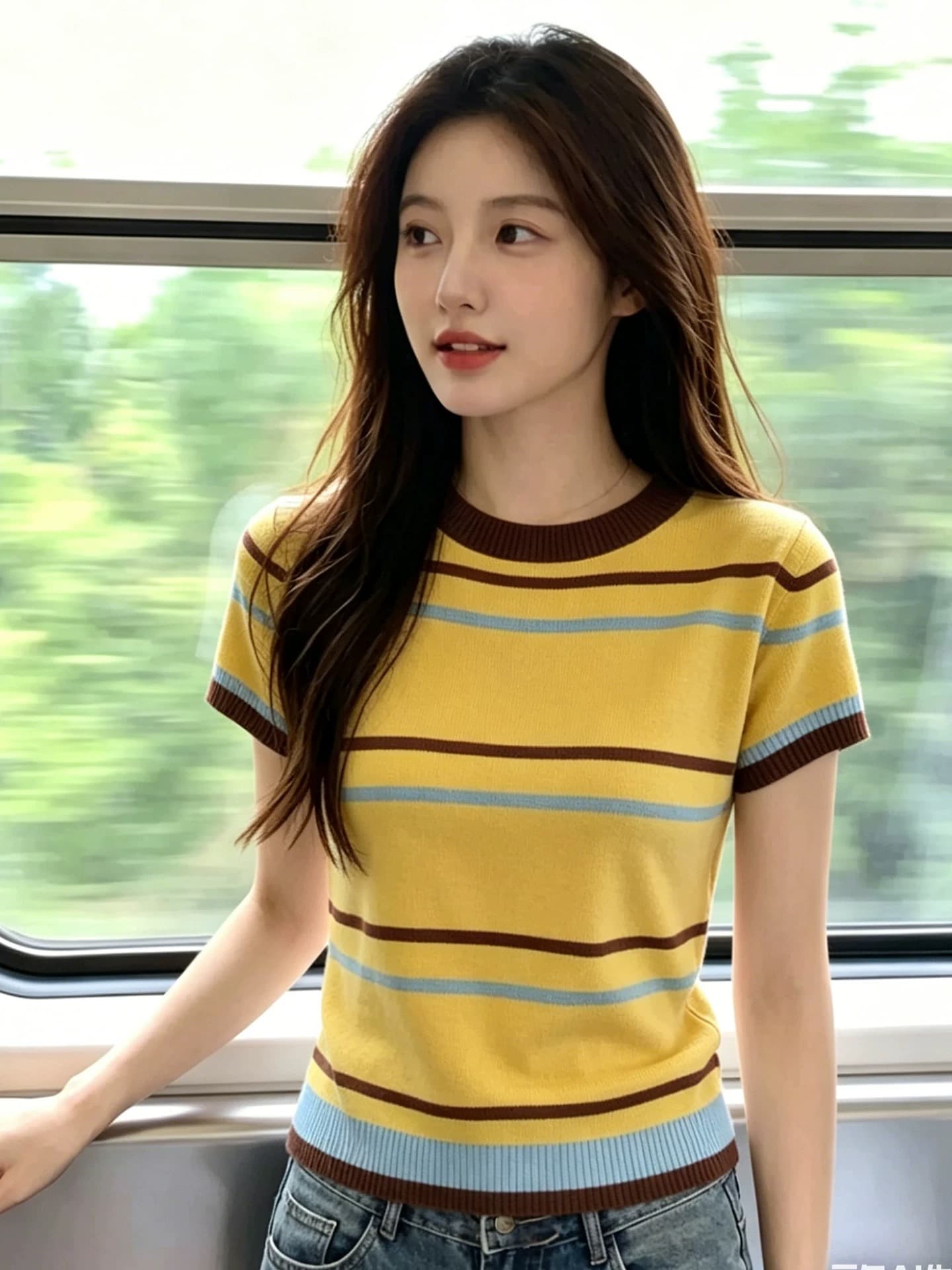 한국 스타일 레트로 스트라이프 배색 반팔 니트 스웨터 여성 여름 새로운 라운드 넥 다용도 패션 Chic 연령 감소 맨위