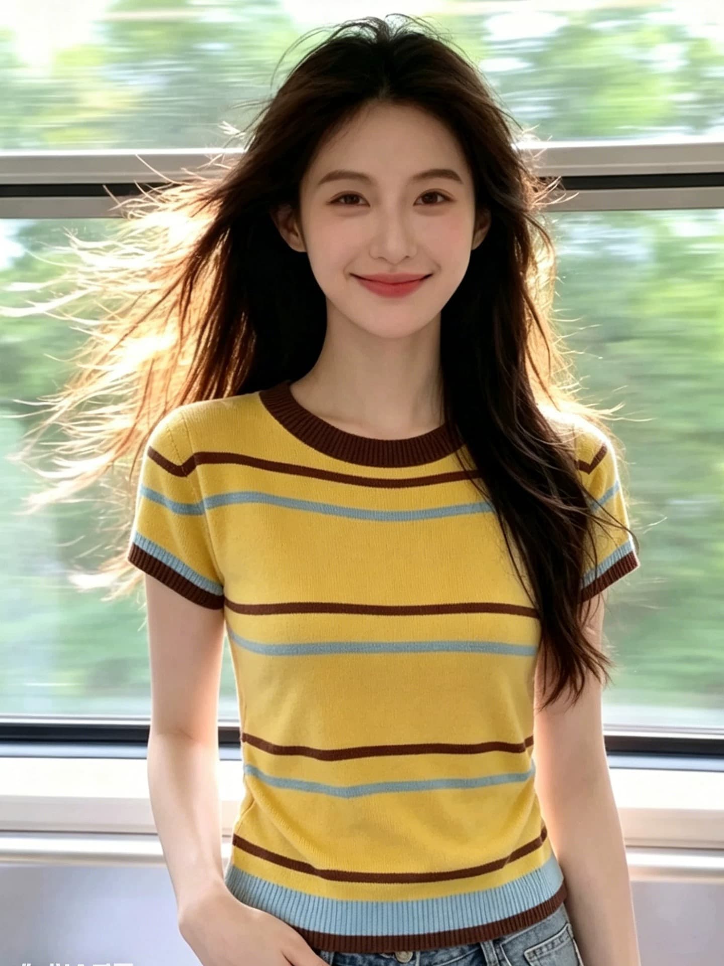한국 스타일 레트로 스트라이프 배색 반팔 니트 스웨터 여성 여름 새로운 라운드 넥 다용도 패션 Chic 연령 감소 맨위 이미지 4