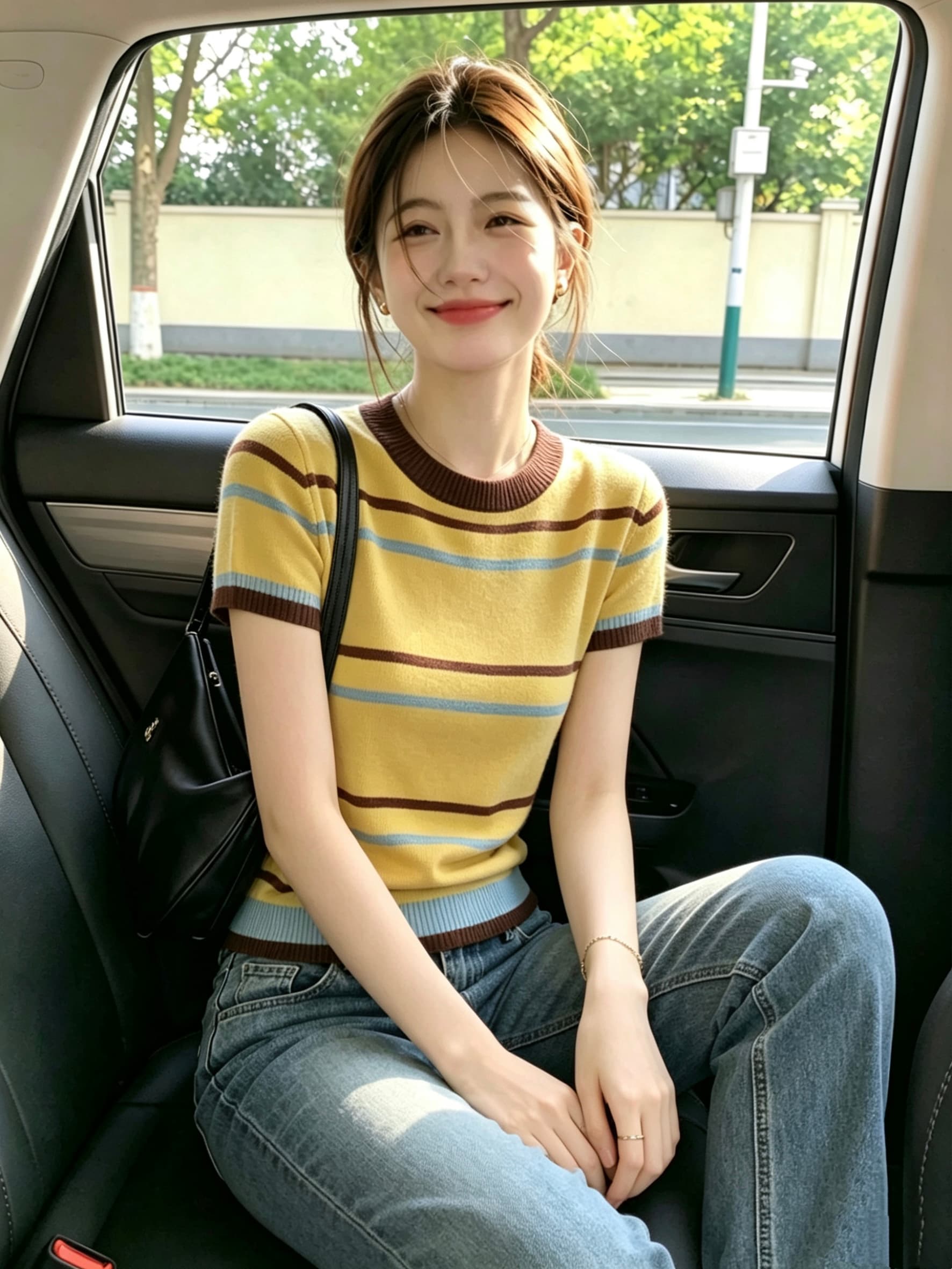 도파민 배색 스트라이프 니트 반팔 긍정적 인 어깨 티셔츠 여성 여름 몸매 가꾸기 슬림해 보이는 튀김 거리 고유 한 아름다운 맨위 이미지 2