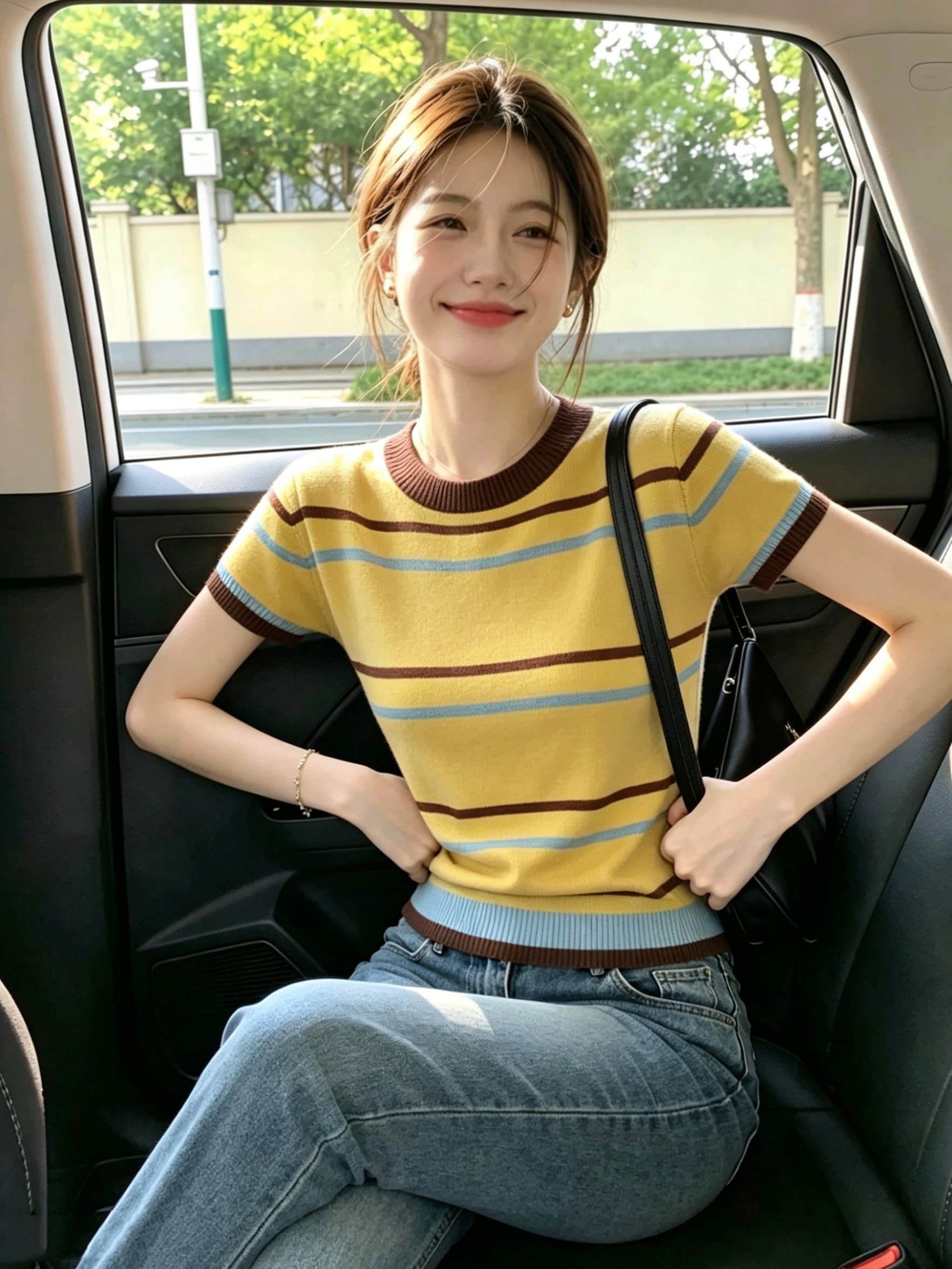 도파민 배색 스트라이프 니트 반팔 긍정적 인 어깨 티셔츠 여성 여름 몸매 가꾸기 슬림해 보이는 튀김 거리 고유 한 아름다운 맨위 이미지 4