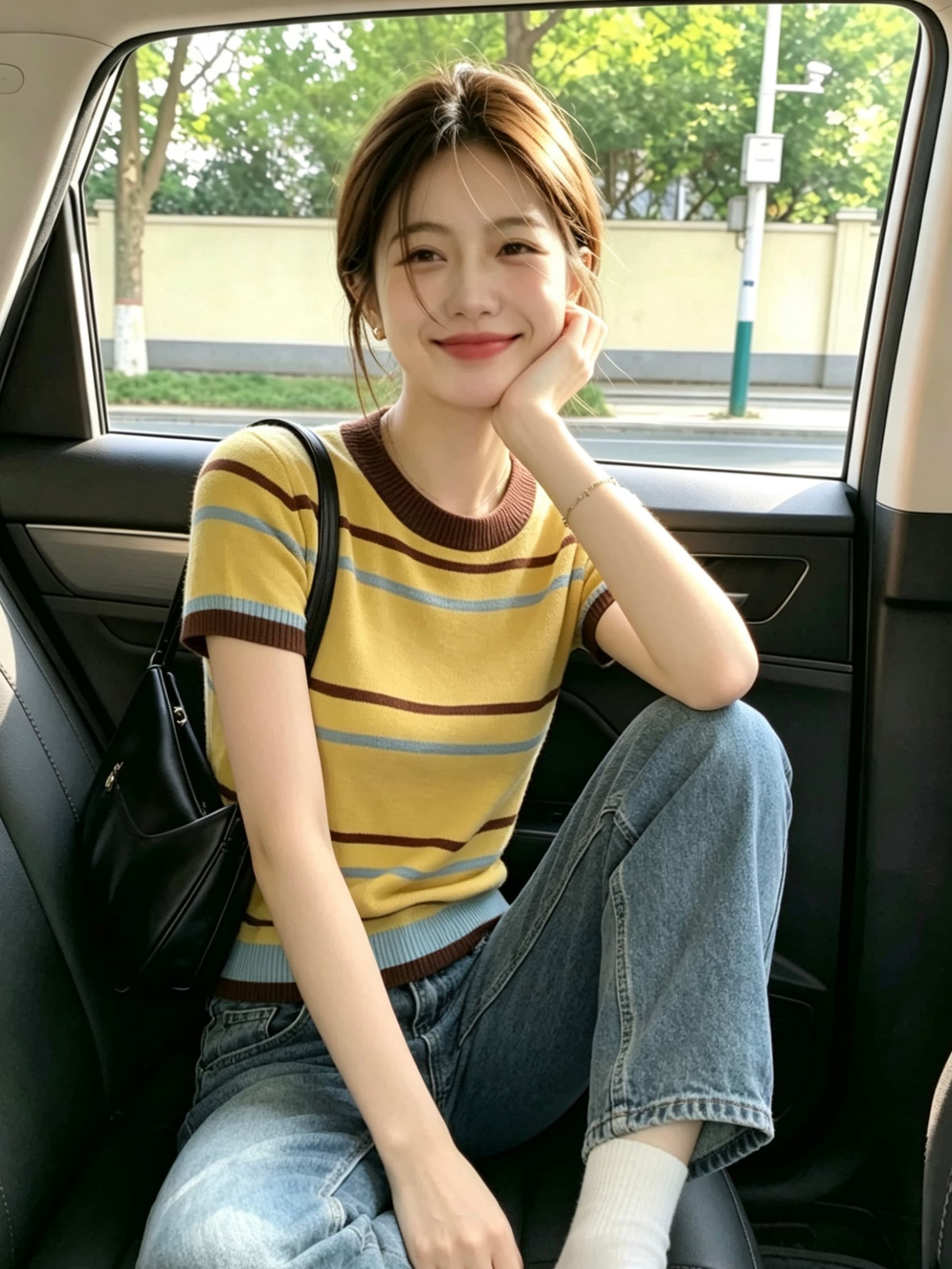 도파민 배색 스트라이프 니트 반팔 긍정적 인 어깨 티셔츠 여성 여름 몸매 가꾸기 슬림해 보이는 튀김 거리 고유 한 아름다운 맨위 상세 이미지 3