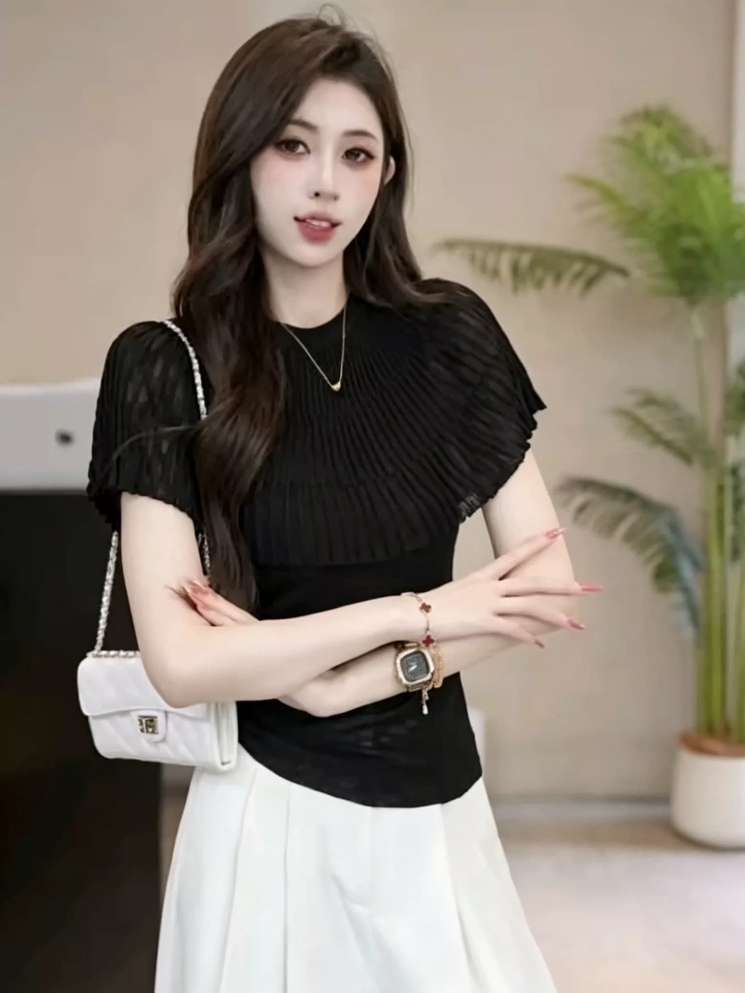 고급 센스 프릴 페이크 레이어드 반팔 티셔츠 여성 2026 여름 새로운 몸매 가꾸기 슬림해 보이는 다용도 품격 맨위 이미지 4