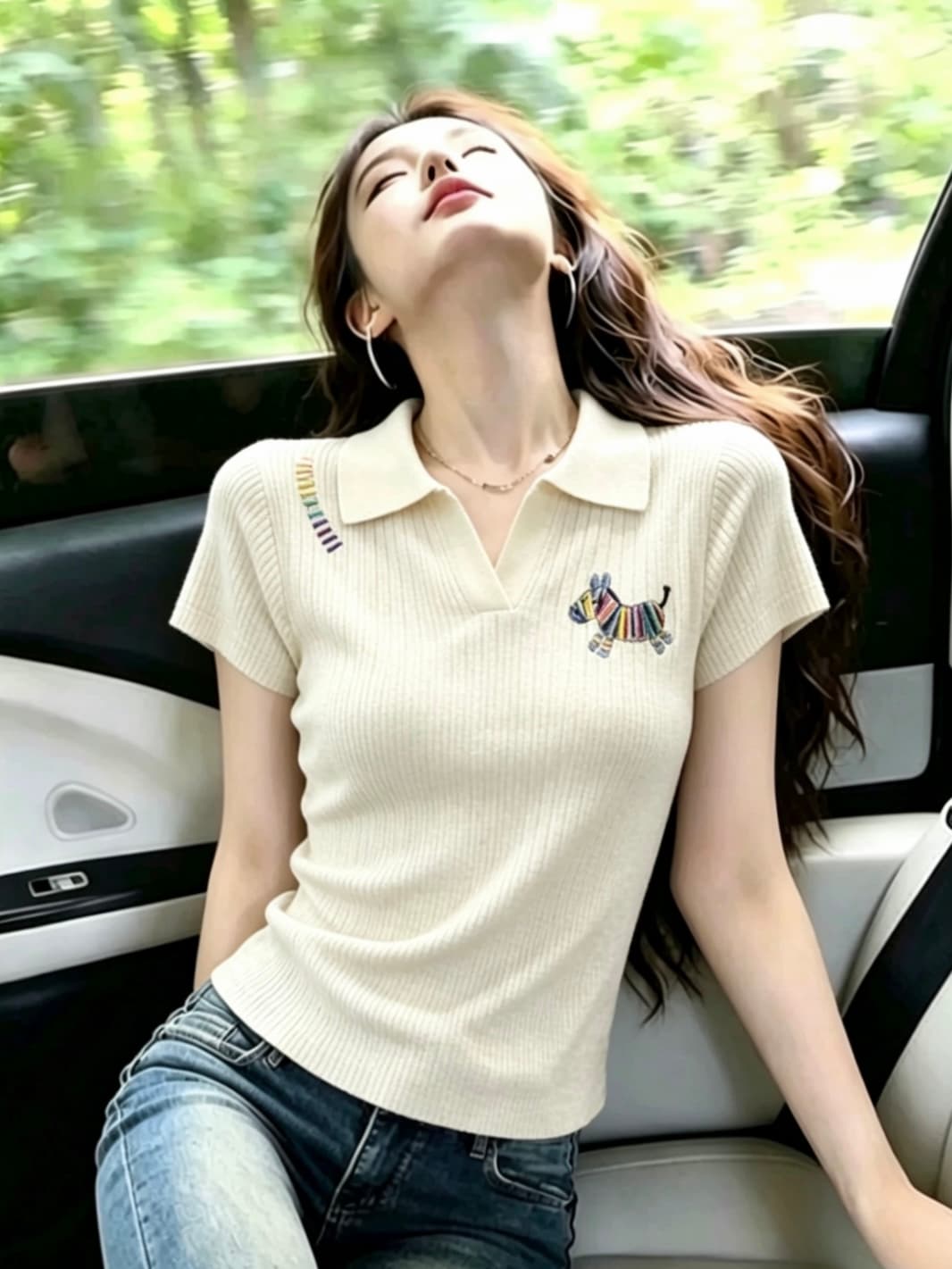 보라색 작은 말 자수 polo 폴로 칼라 반팔 티셔츠 여성 여름 2026 년 새로운 고유 한 아름다운 miu 첨부 된 의류 상세 이미지 5