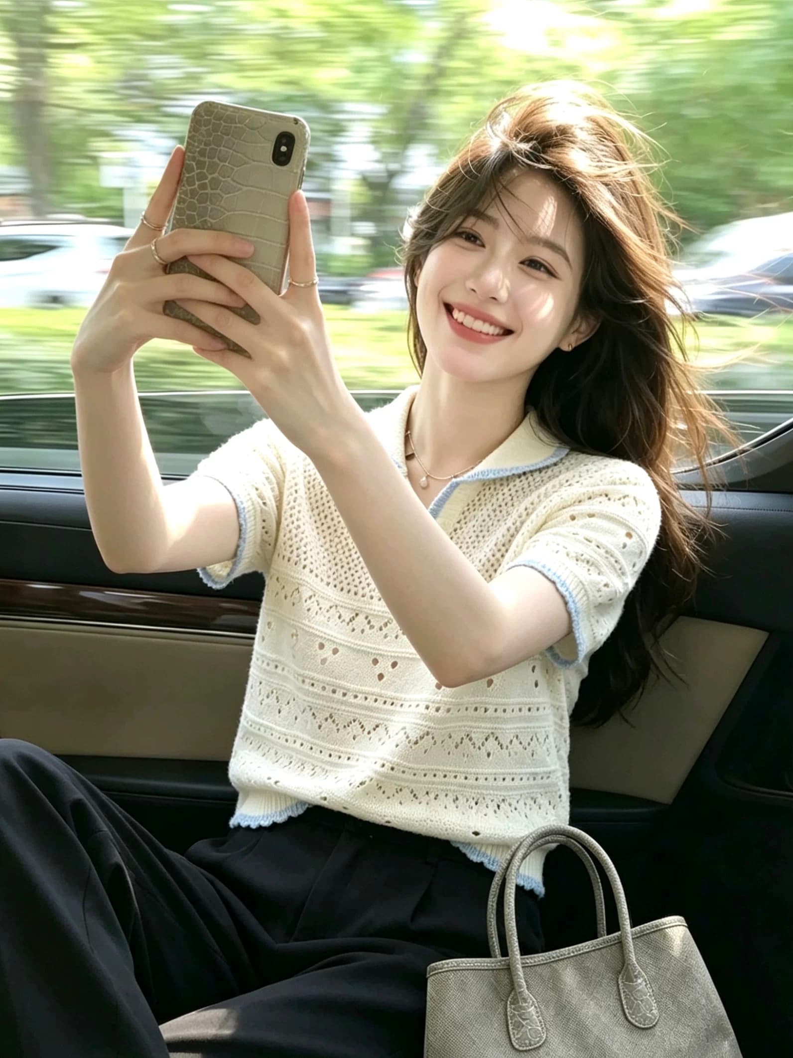 프랑스식 배색 칼라 측면 홀로우 아웃 자수 니트 스웨터 여성 여름 새로운 디자인 센스 작은 대중 외부 가져 가라. 몸매 가꾸기 맨위 트렌디 이미지 2