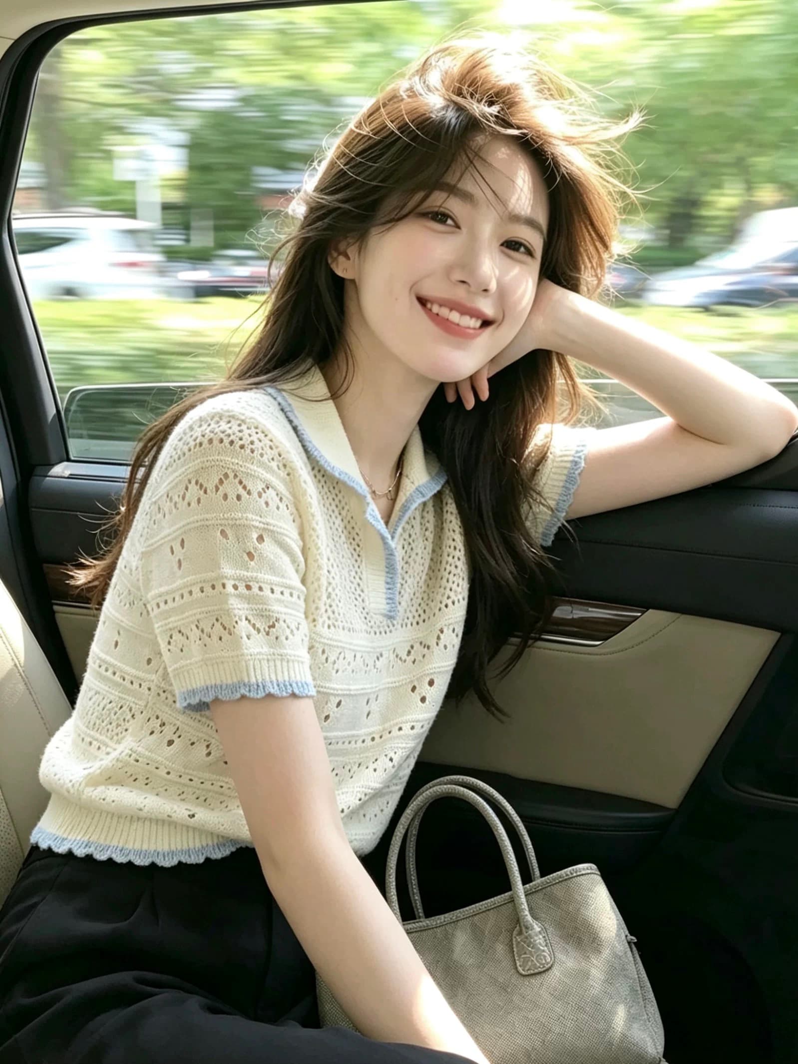 프랑스식 배색 칼라 측면 홀로우 아웃 자수 니트 스웨터 여성 여름 새로운 디자인 센스 작은 대중 외부 가져 가라. 몸매 가꾸기 맨위 트렌디 상세 이미지 3