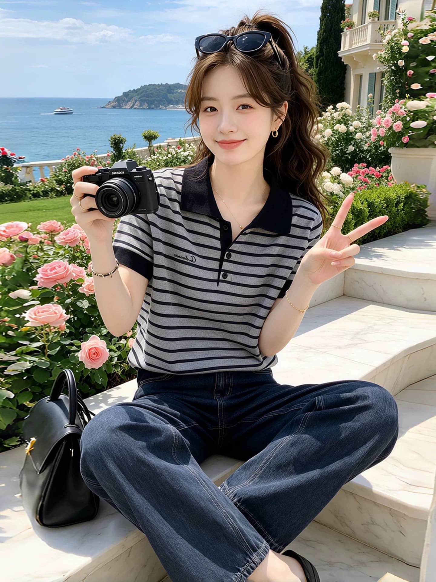 회색 스트라이프 반팔 몸매 가꾸기 티셔츠 여성 2026 여름 POLO 칼라 여름 착용 가져 가라. 자이언트 잘 생긴 ~ 중 초여름 맨위