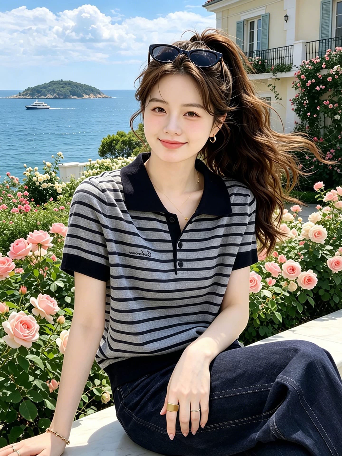 회색 스트라이프 반팔 몸매 가꾸기 티셔츠 여성 2026 여름 POLO 칼라 여름 착용 가져 가라. 자이언트 잘 생긴 ~ 중 초여름 맨위 이미지 3