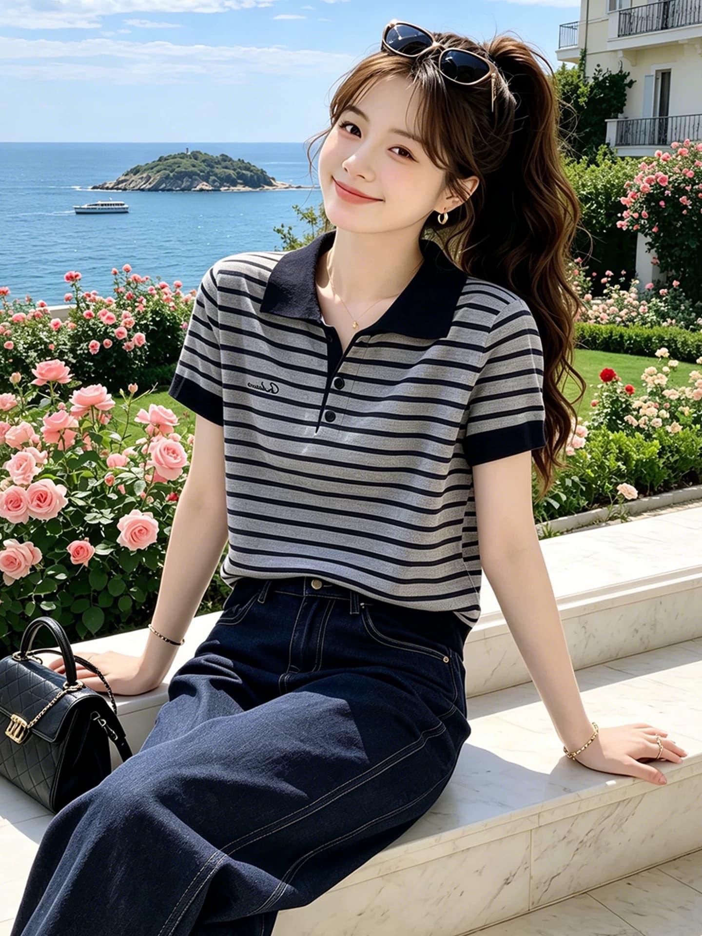 회색 스트라이프 반팔 몸매 가꾸기 티셔츠 여성 2026 여름 POLO 칼라 여름 착용 가져 가라. 자이언트 잘 생긴 ~ 중 초여름 맨위 상세 이미지 2
