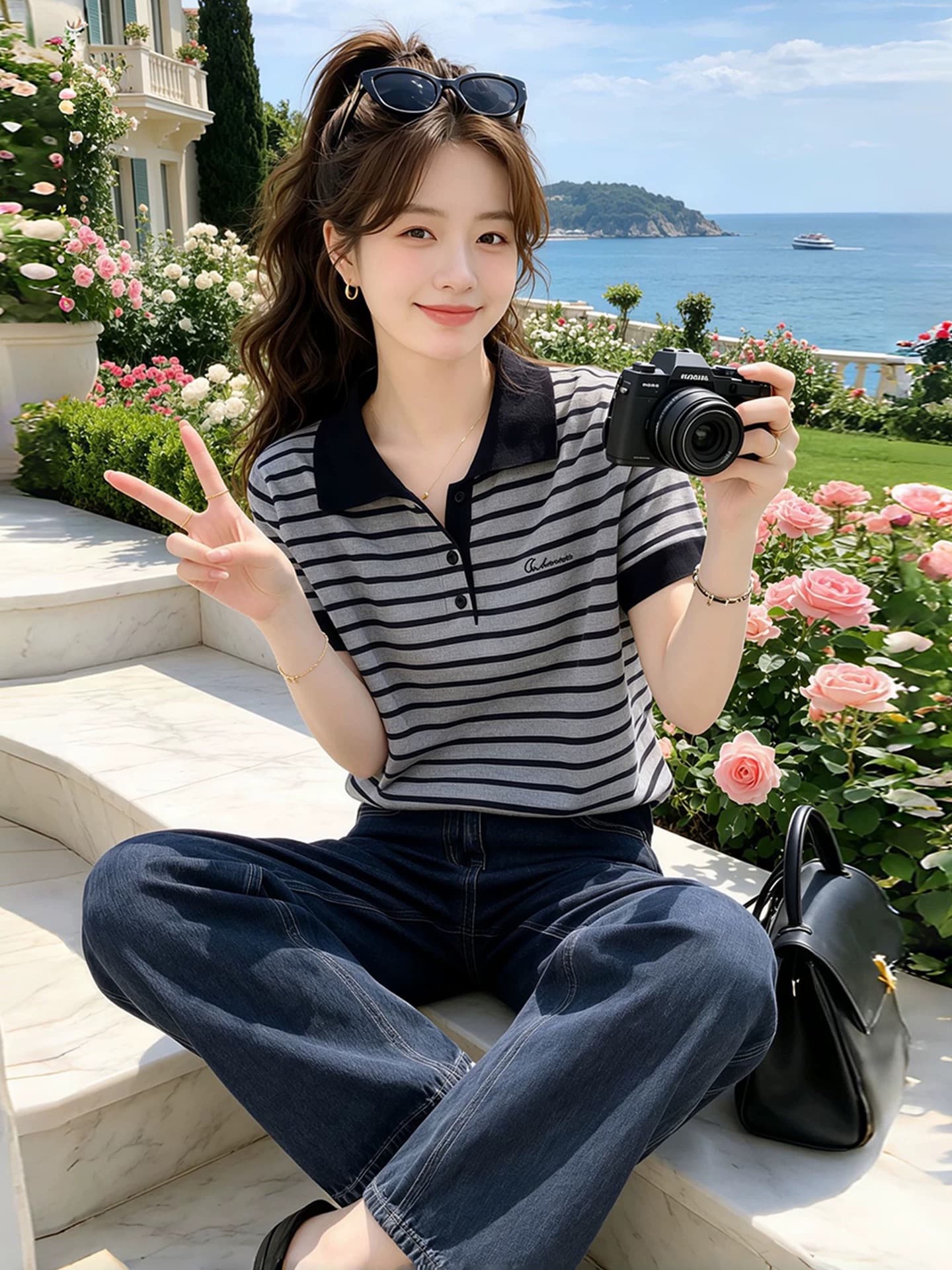 회색 스트라이프 반팔 몸매 가꾸기 티셔츠 여성 2026 여름 POLO 칼라 여름 착용 가져 가라. 자이언트 잘 생긴 ~ 중 초여름 맨위 상세 이미지 5