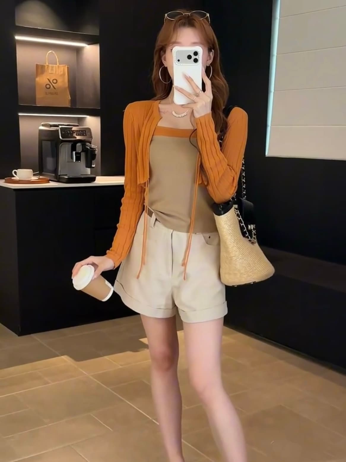 순수한 욕망 바람 쇼트 스타일 레이스업 니트 오픈 가디건 세트 여성 여름 얇은 스타일 자외선 차단 오픈 가디건 배색 슬립 투피스 세트 상세 이미지 3