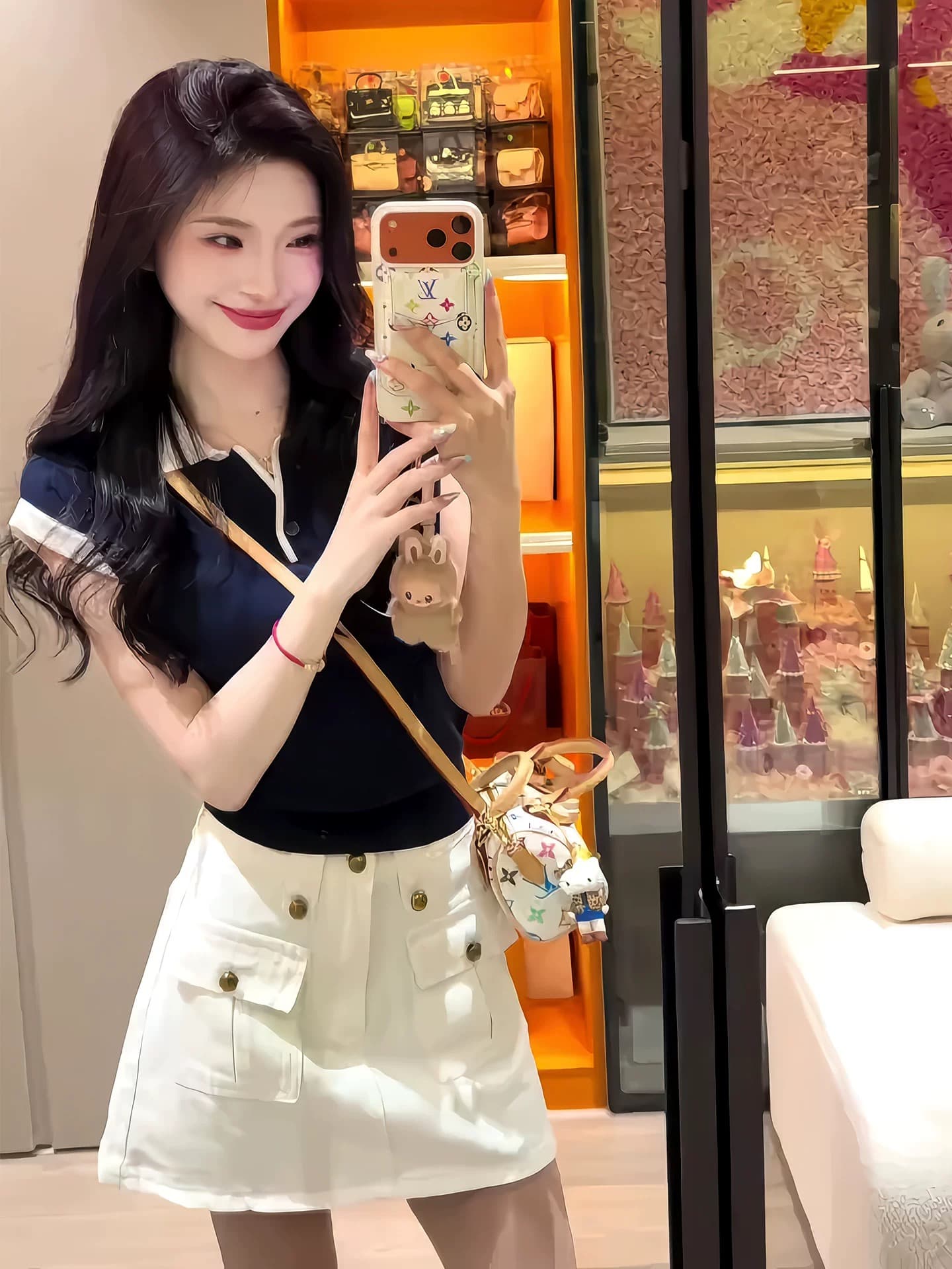 배색 POLO 칼라 작은 날다 소매 얼음 실크 니트 스웨터 여성 여름 몸매 가꾸기 폴로 칼라 쇼트 스타일 자이언트 잘 생긴 ~ 중 여름 맨위 상세 이미지 4