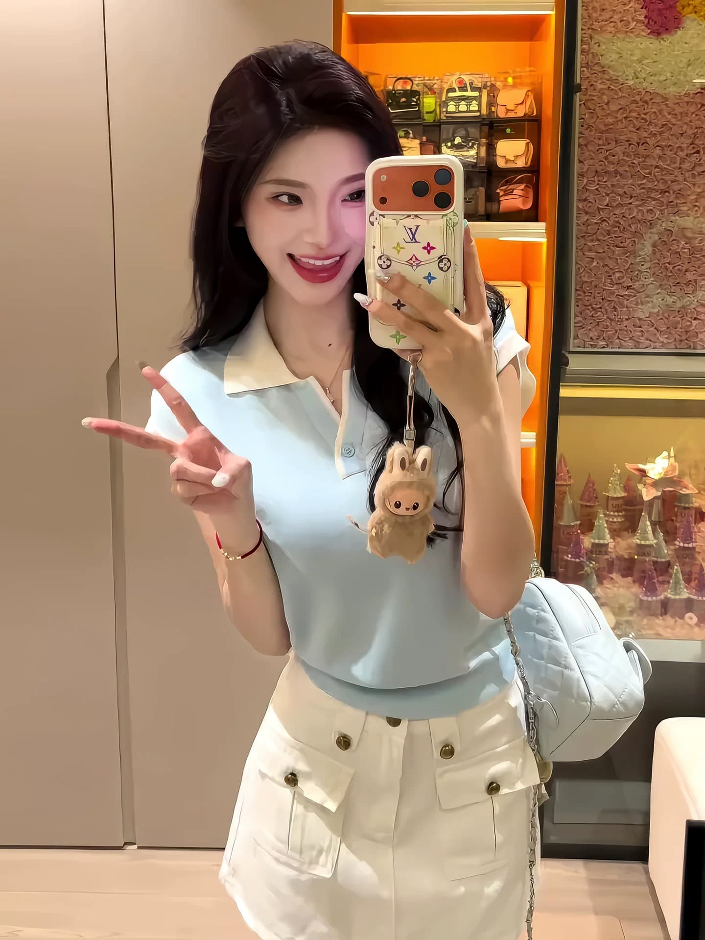 배색 POLO 칼라 작은 날다 소매 얼음 실크 니트 스웨터 여성 여름 몸매 가꾸기 폴로 칼라 쇼트 스타일 자이언트 잘 생긴 ~ 중 여름 맨위 상세 이미지 8