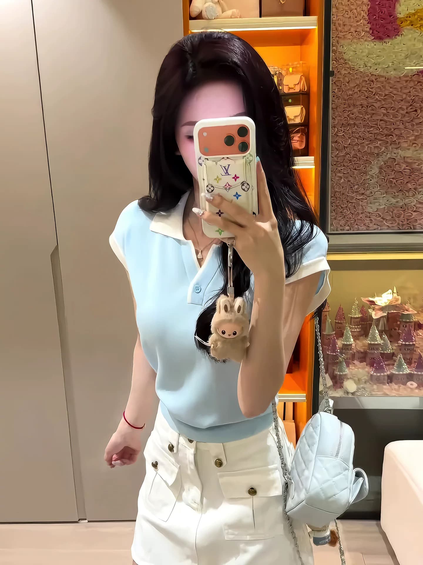배색 POLO 칼라 작은 날다 소매 얼음 실크 니트 스웨터 여성 여름 몸매 가꾸기 폴로 칼라 쇼트 스타일 자이언트 잘 생긴 ~ 중 여름 맨위 상세 이미지 9