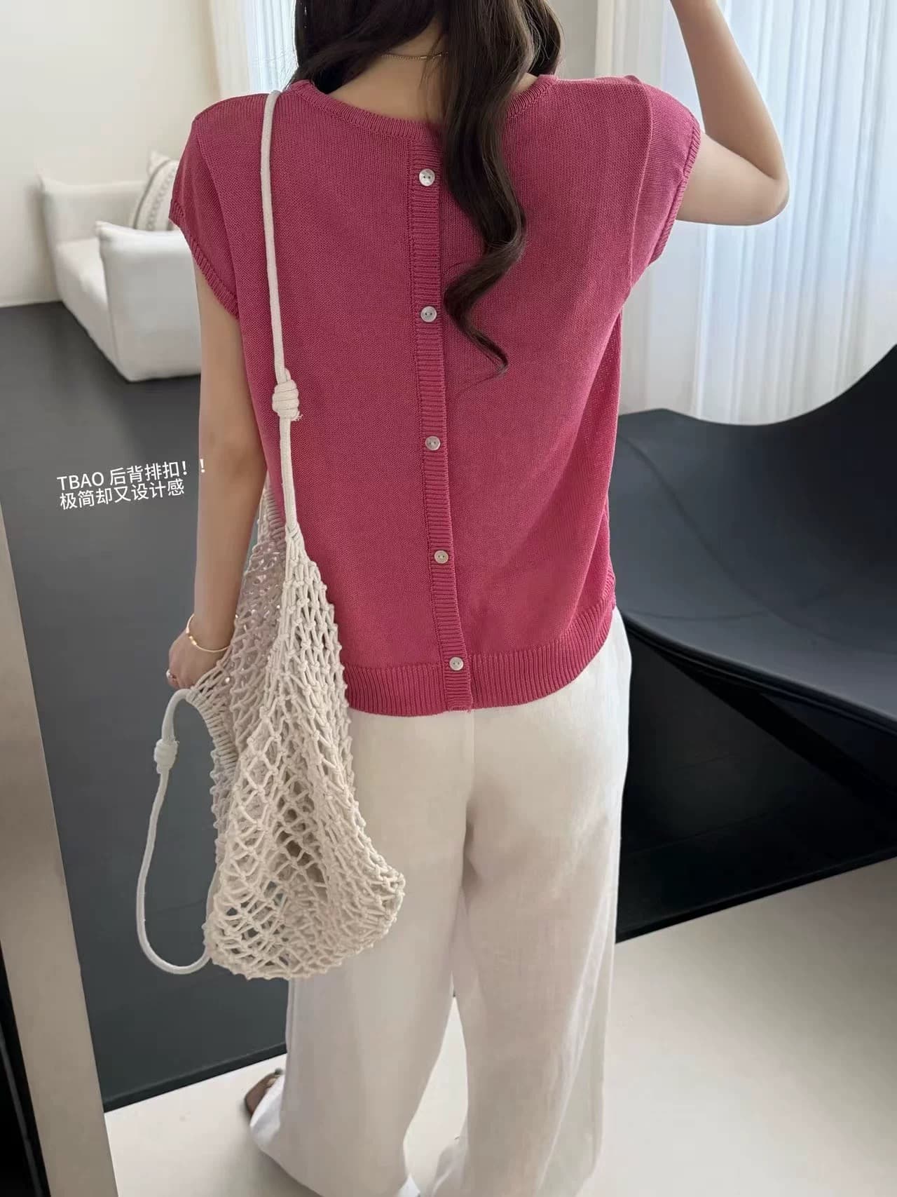 한 부서 익스트림 제인 바람 뒤로 단추 니트 조끼 여자 여름 얇은 스타일 다용도 라운드 넥 민소매 맨위 다용도 이미지 3