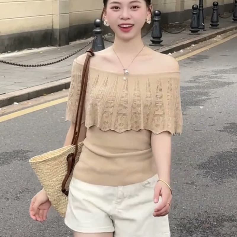 프랑스식 슈퍼 잘 생긴 홀로우 아웃 오프숄더 니트 스웨터 여성 여름 올해 인기 폭발 몸매 가꾸기 슬림해 보이는 품격 맨위 이미지 6