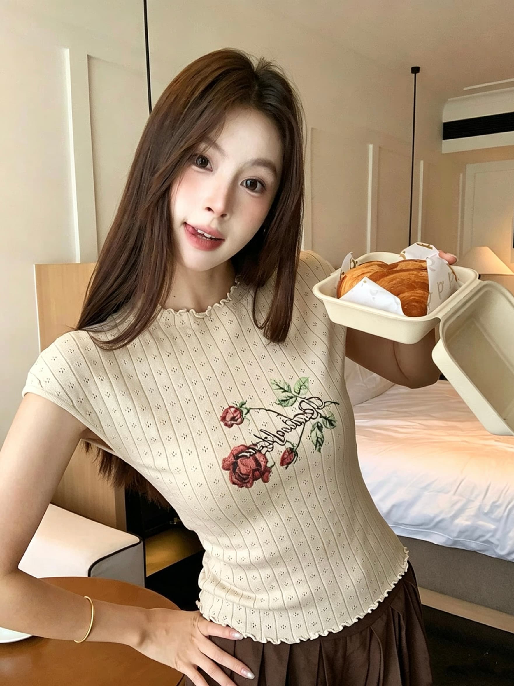 고급 센스 프릴 홀로우 아웃 Feifei 소매 짠 셔츠 여성 여름 순수한 욕망 바람 슬림해 보이는 맨위 상세 이미지 2
