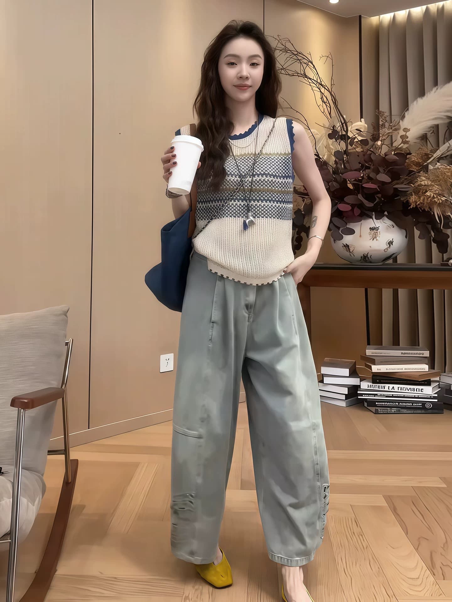 아름다운 아름다운 배색 홀로우 아웃 조끼 여성 여름 새로운 캐주얼 루즈핏 슬림해 보이는 다용도 외출용 민소매 얇은 맨위 상세 이미지 7