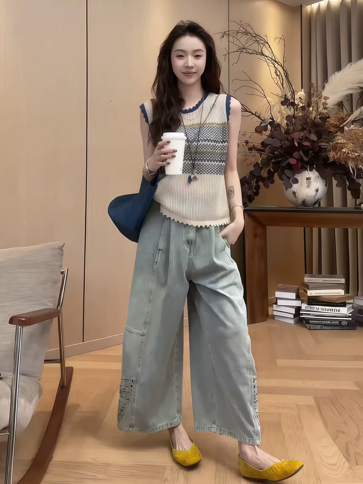 아름다운 아름다운 배색 홀로우 아웃 조끼 여성 여름 새로운 캐주얼 루즈핏 슬림해 보이는 다용도 외출용 민소매 얇은 맨위 상세 이미지 9
