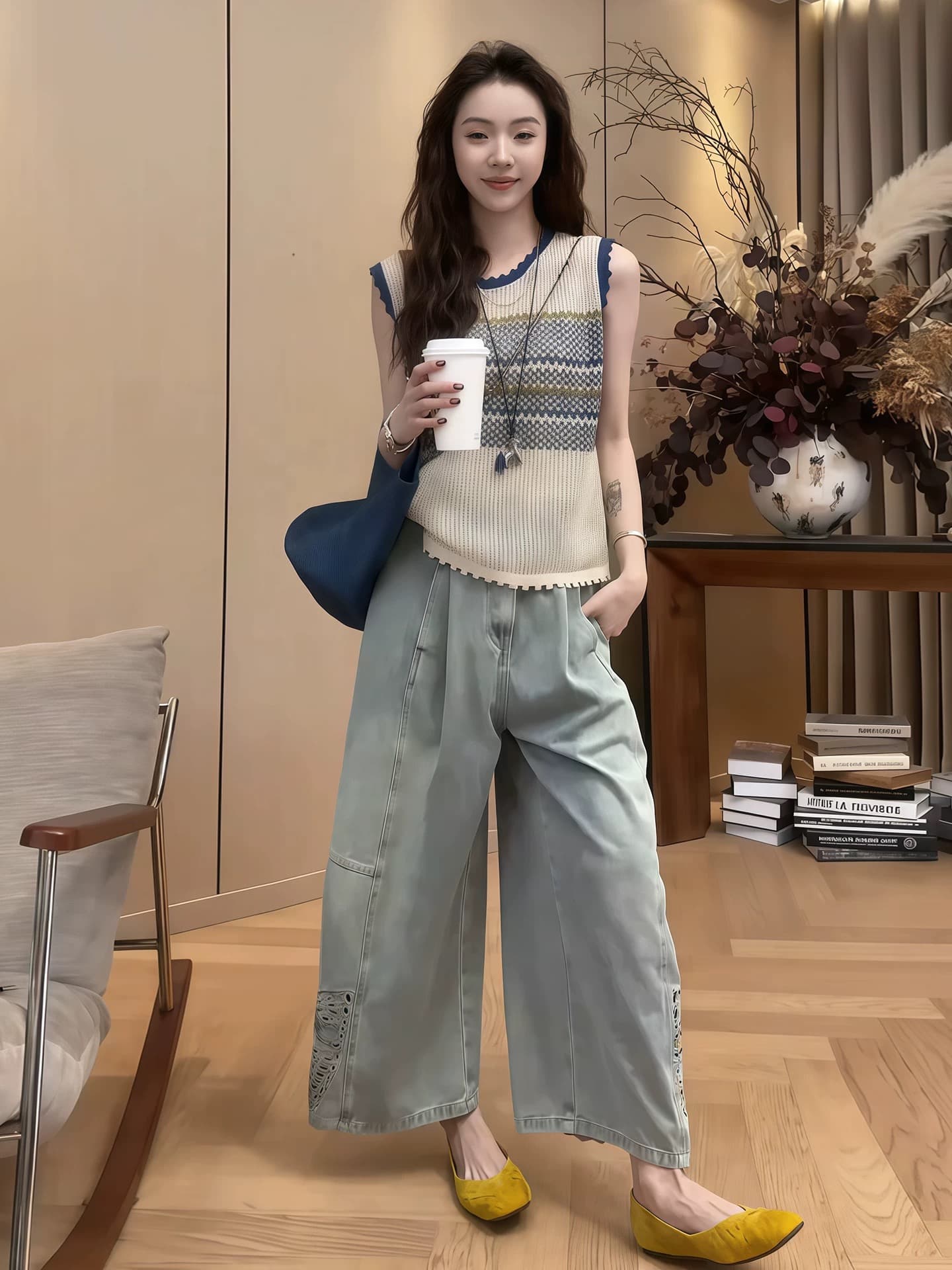아름다운 아름다운 배색 홀로우 아웃 조끼 여성 여름 새로운 캐주얼 루즈핏 슬림해 보이는 다용도 외출용 민소매 얇은 맨위 상세 이미지 10