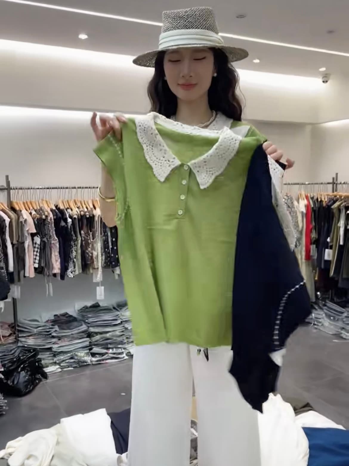 스트라이프 배색 폴로 칼라 작은 날다 소매 짠 셔츠 여성 2026 여름 새로운 캐주얼 다용도 티셔츠 맨위 이미지 3