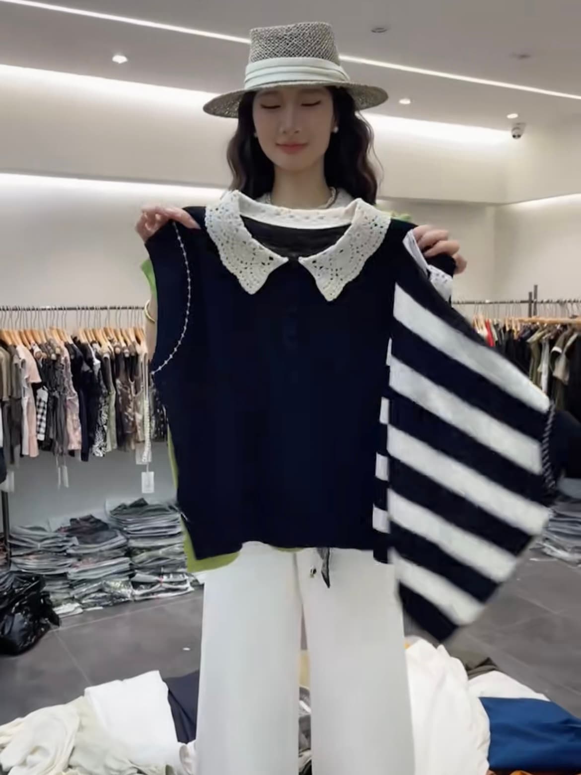 스트라이프 배색 폴로 칼라 작은 날다 소매 짠 셔츠 여성 2026 여름 새로운 캐주얼 다용도 티셔츠 맨위 상세 이미지 6