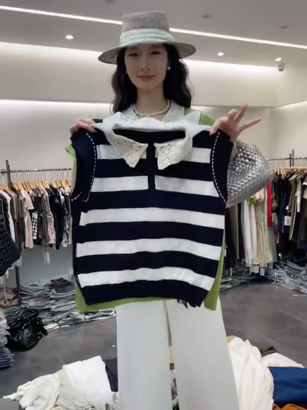스트라이프 배색 폴로 칼라 작은 날다 소매 짠 셔츠 여성 2026 여름 새로운 캐주얼 다용도 티셔츠 맨위 상세 이미지 9