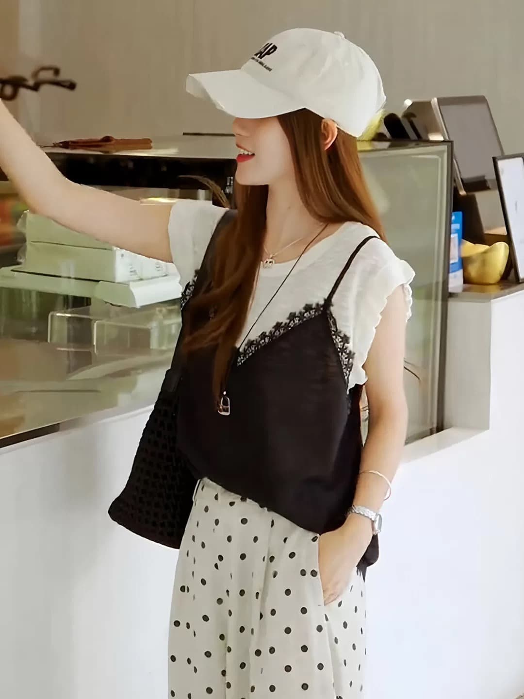 고급 센스 패치워크 색상 레이스 민소매 티셔츠 여성 여름 얇은 스타일 2026 새로운 페이크 레이어드 맨위 패션 외국 가스 상세 이미지 3
