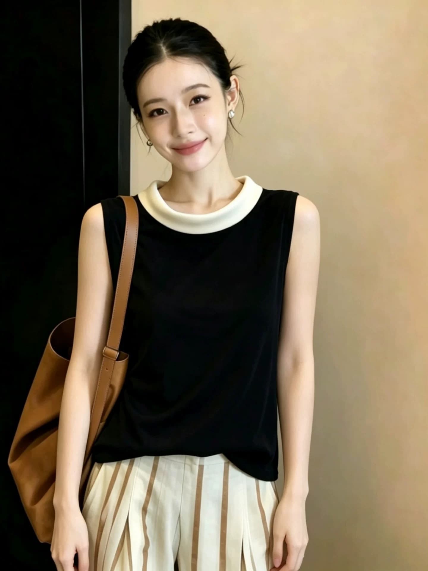 프랑스식 배색 흔들다 칼라 민소매 여성 셔츠 여름 얇은 스타일 벨벳 조끼 2026 새로운 빛 럭셔리 품격 슬림해 보이는 맨위 이미지 3