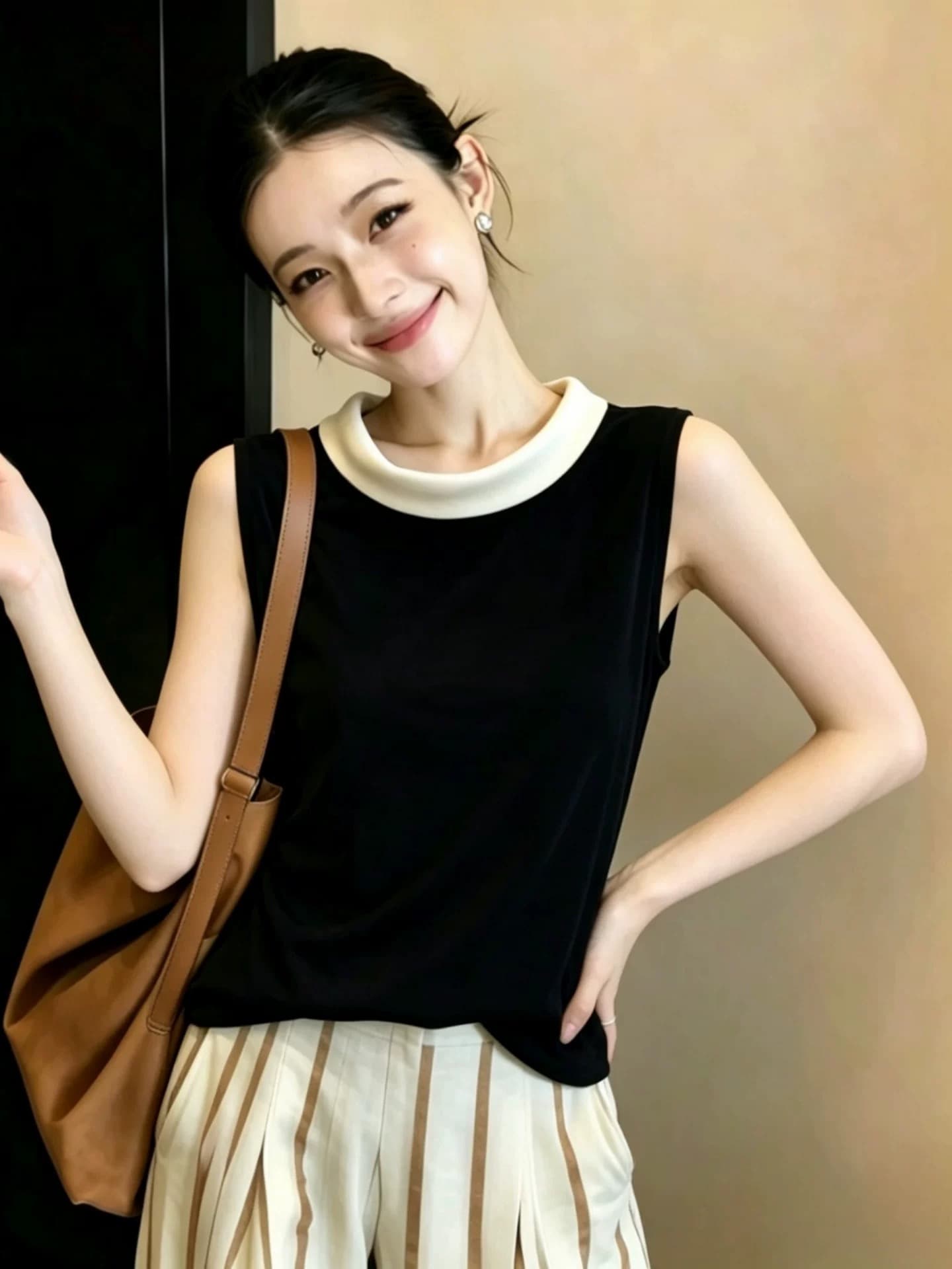 프랑스식 배색 흔들다 칼라 민소매 여성 셔츠 여름 얇은 스타일 벨벳 조끼 2026 새로운 빛 럭셔리 품격 슬림해 보이는 맨위 상세 이미지 2