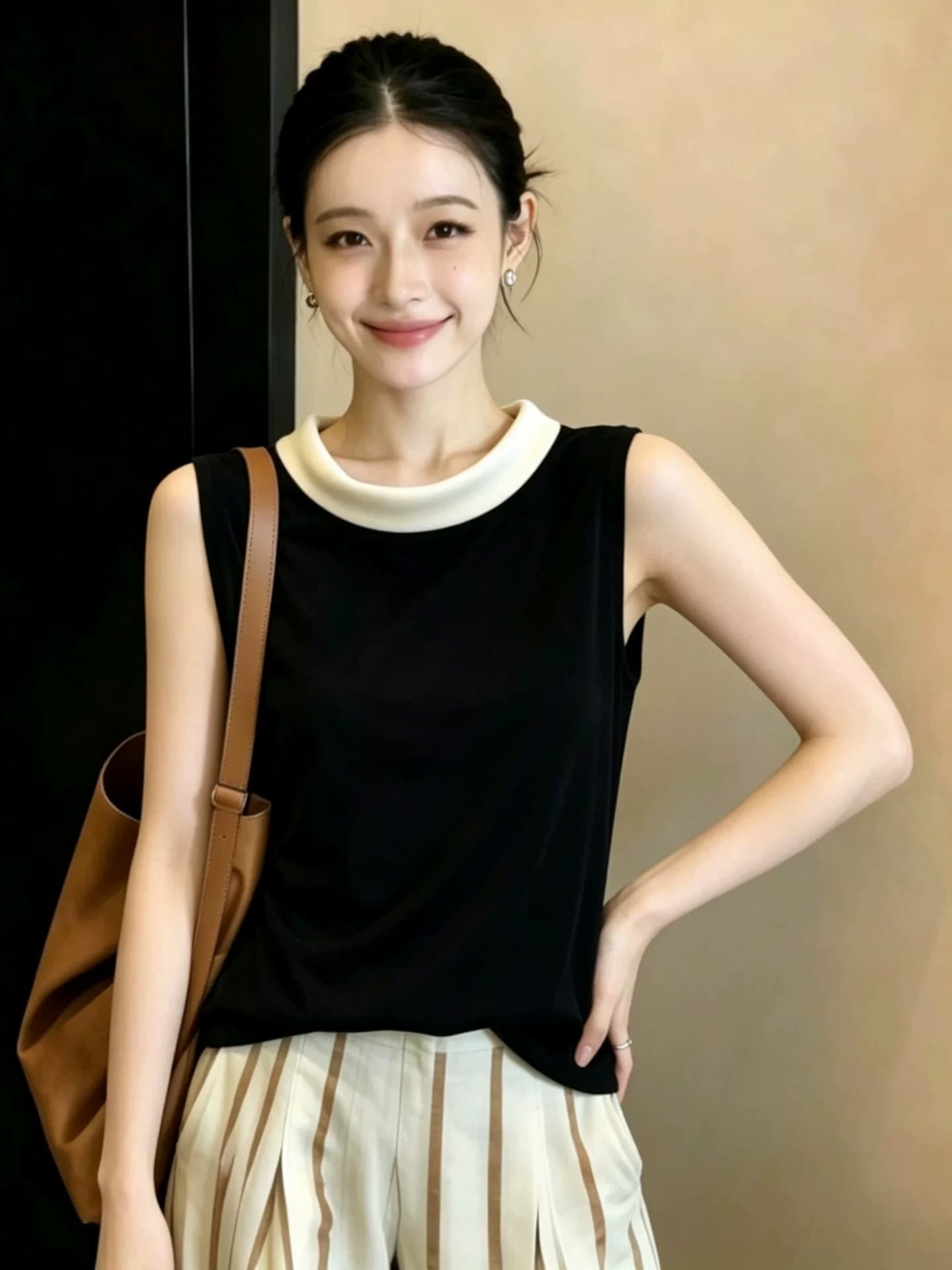 프랑스식 배색 흔들다 칼라 민소매 여성 셔츠 여름 얇은 스타일 벨벳 조끼 2026 새로운 빛 럭셔리 품격 슬림해 보이는 맨위 상세 이미지 4